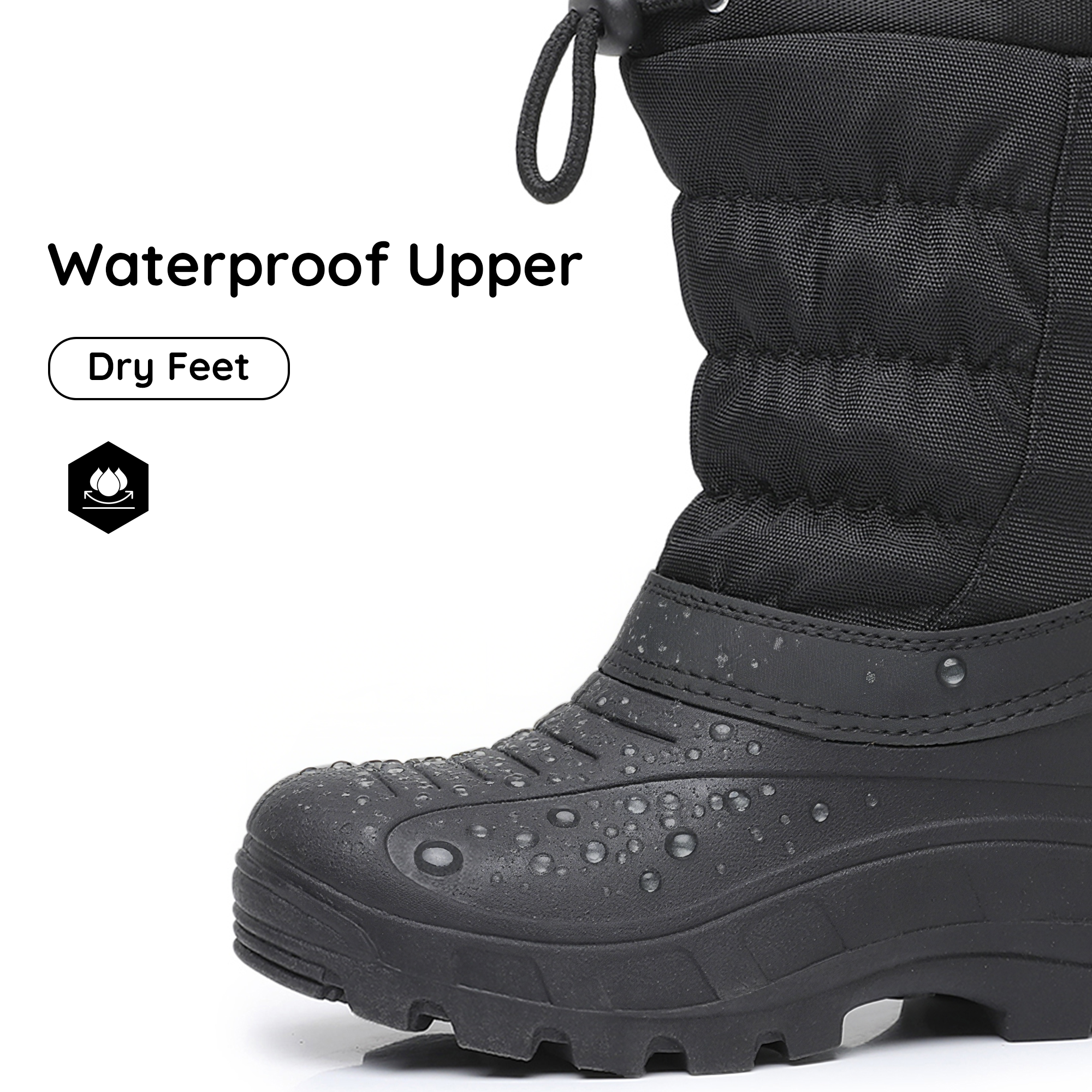 Apakowa Boys Girls Snow Boots Outdoor Slip Resistant Insulated Waterproof Winter Snow Boots (Toddler/Little Kid/Big Kid)-H2303-Black