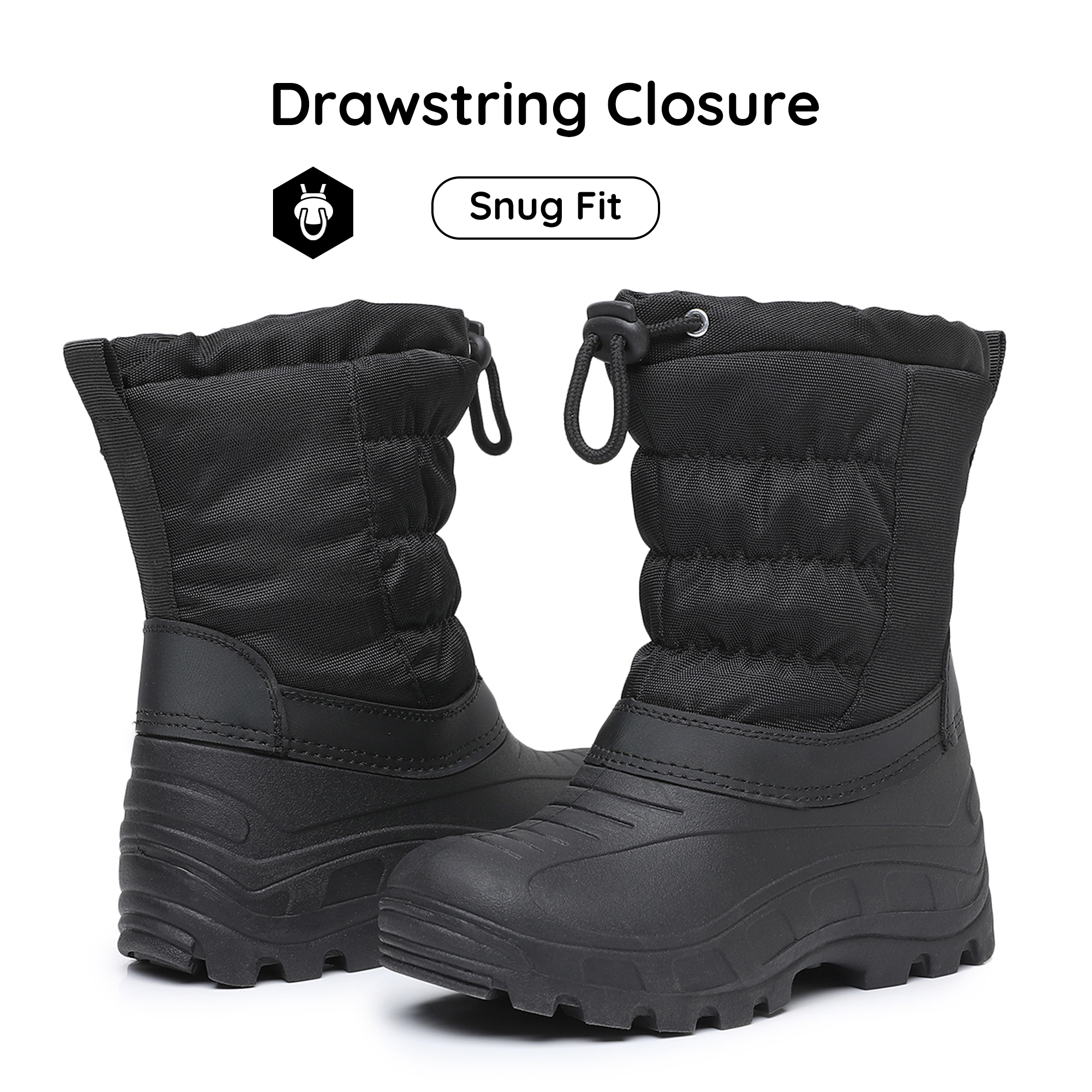 Apakowa Boys Girls Snow Boots Outdoor Slip Resistant Insulated Waterproof Winter Snow Boots (Toddler/Little Kid/Big Kid)-H2303-Black