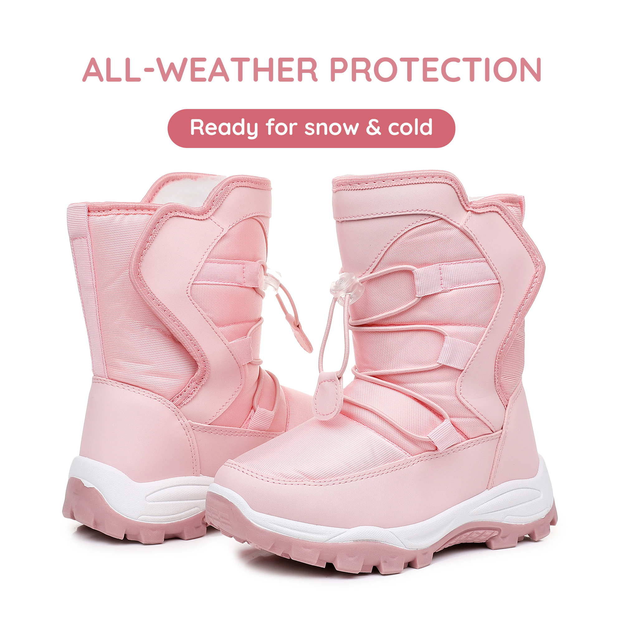 Apakowa Kids Boys Girls Cold Weather Water Resistant Winter Snow Boots (Toddler/Little Kid/Big Kid)-H7321-Pink