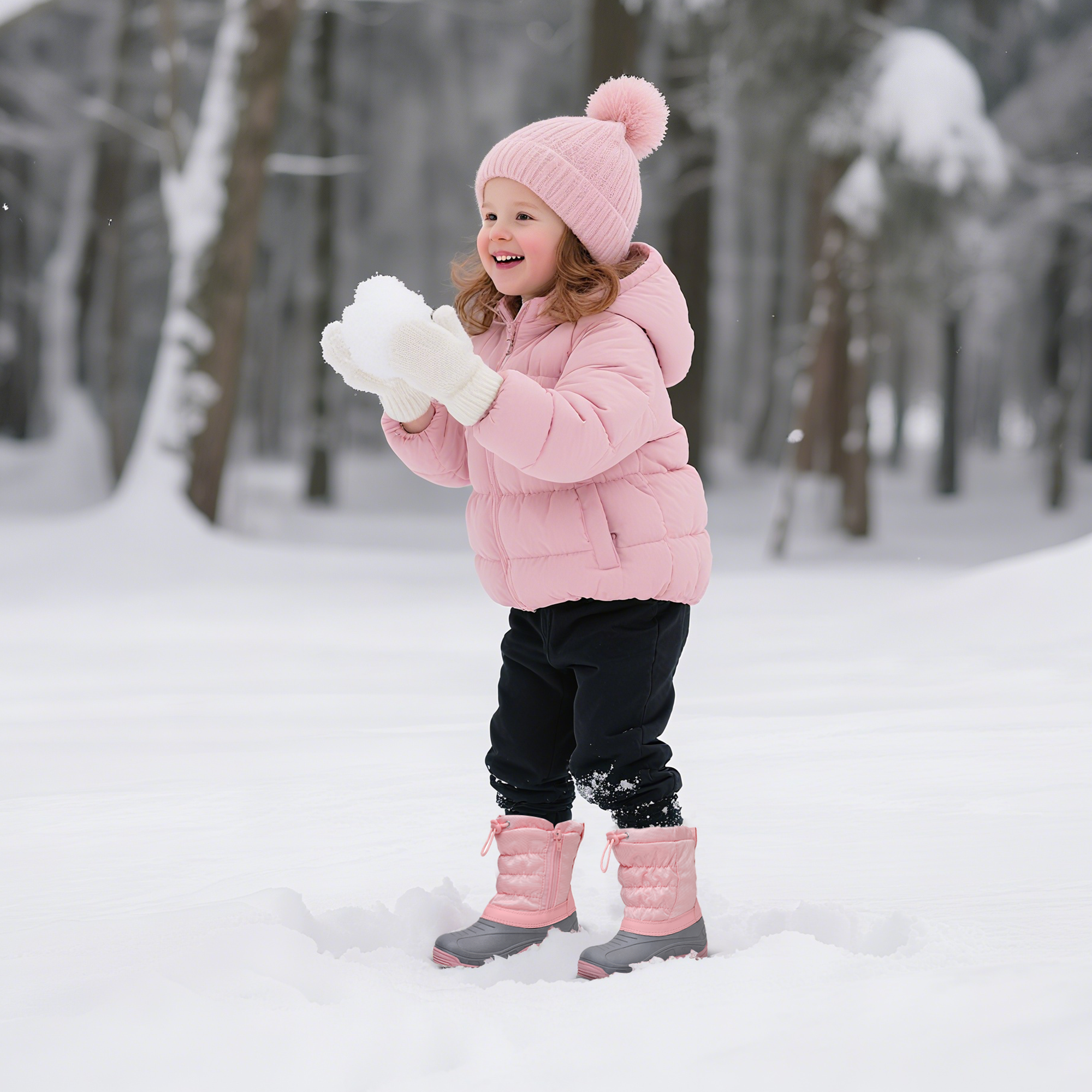 Apakowa Boys Girls Snow Boots Outdoor Slip Resistant Insulated Waterproof Winter Snow Boots (Toddler/Little Kid/Big Kid)-H2303-Pink