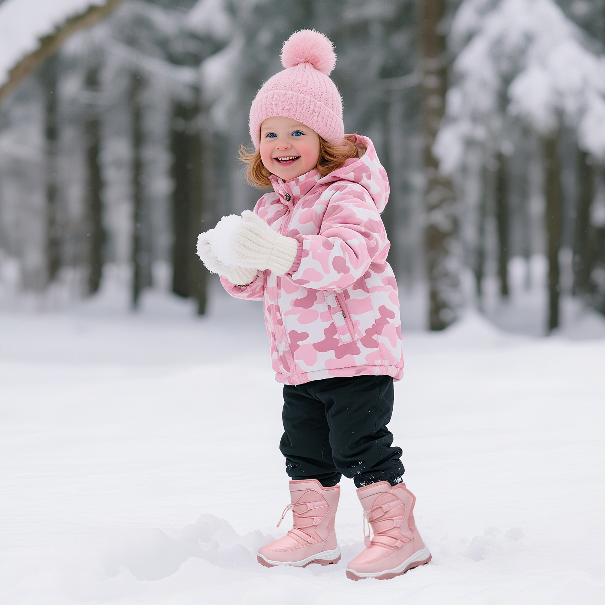 Apakowa Kids Boys Girls Cold Weather Water Resistant Winter Snow Boots (Toddler/Little Kid/Big Kid)-H7321-Pink