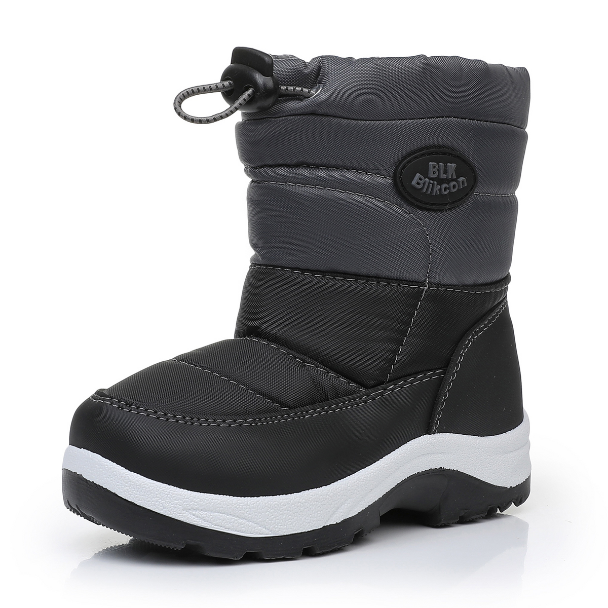 Blikcon Boys Girls Snow Boots Slip Resistant Waterproof Winter Boots (Toddler/Little Kid)-BLK-H0326-BlackGrey