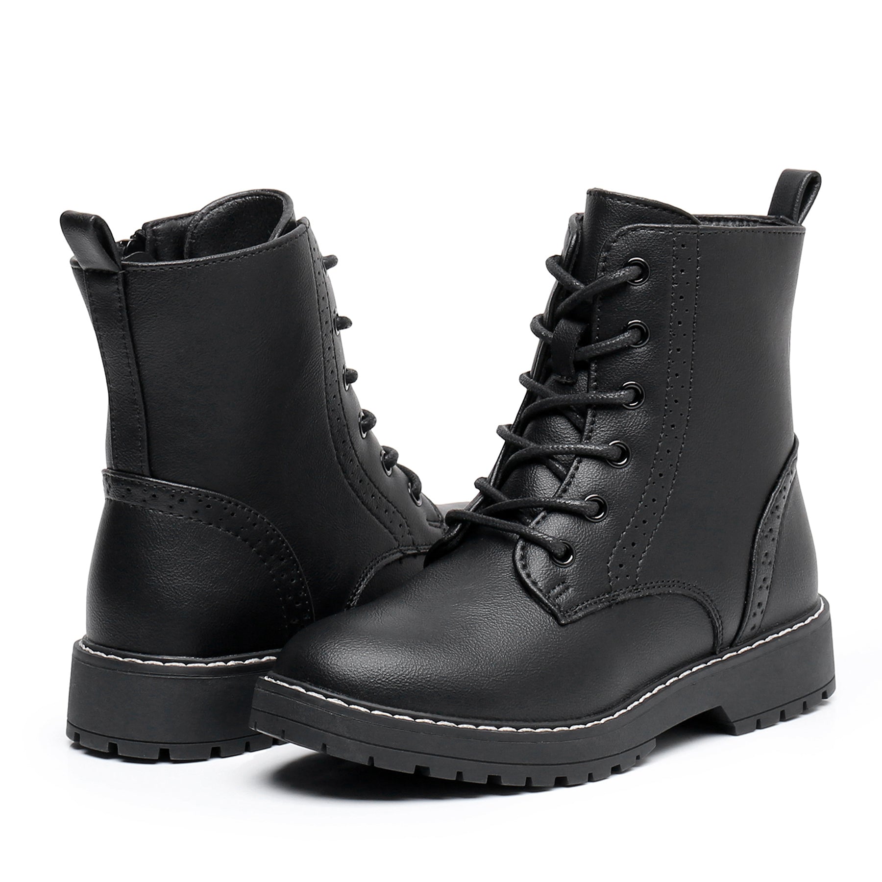 Apakowa Kids Gilrs Combat Boots with Side Zipper for Little/Big Kid-DY101-Black