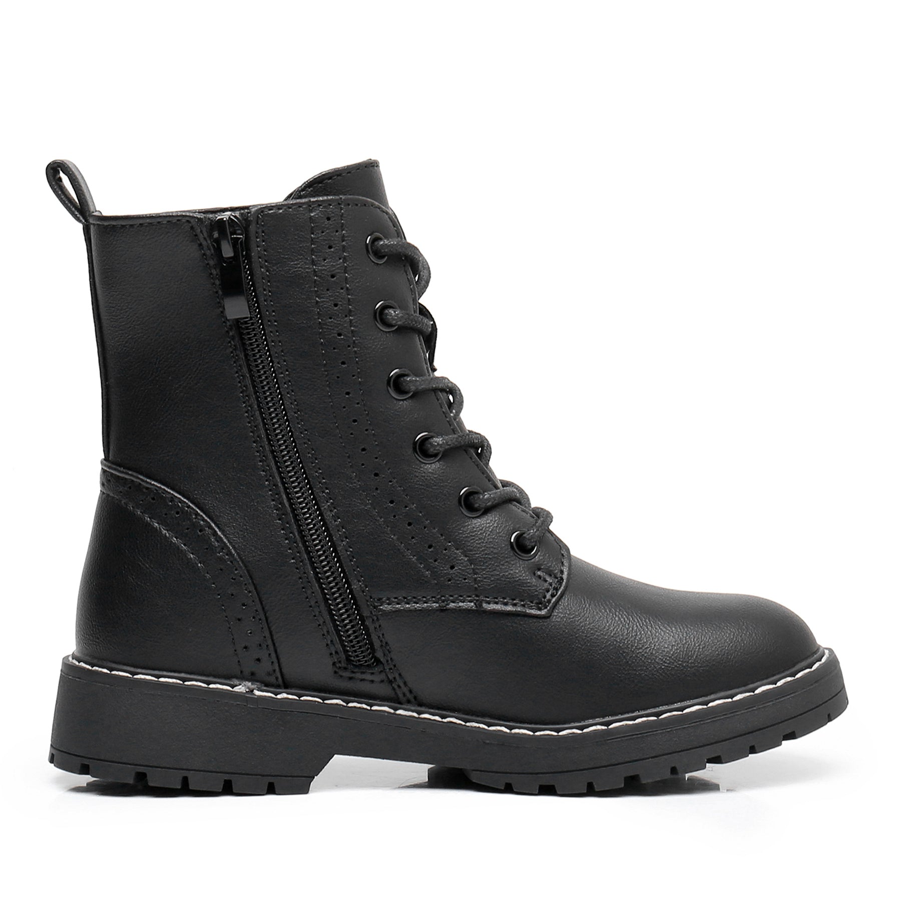 Apakowa Kids Gilrs Combat Boots with Side Zipper for Little/Big Kid-DY101-Black