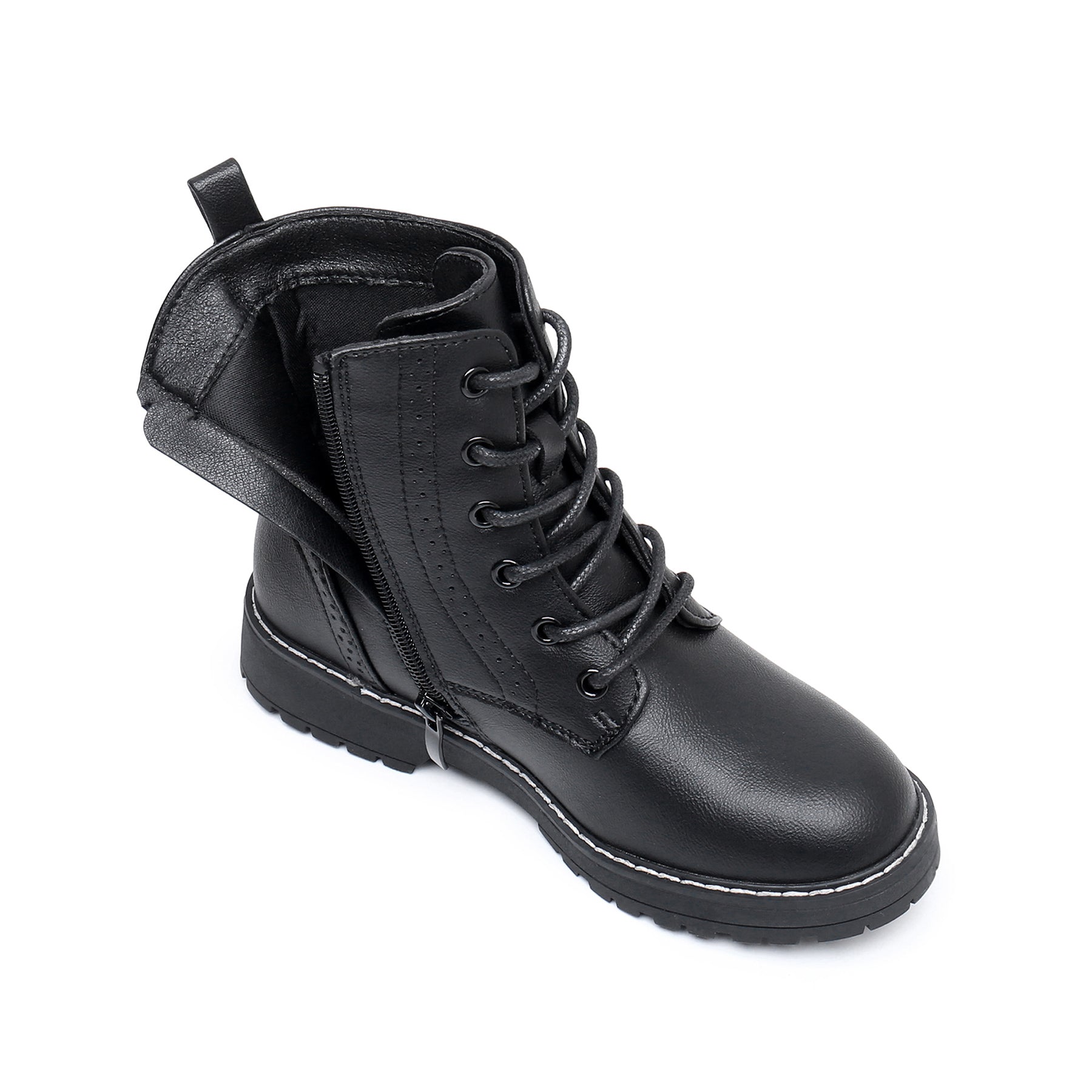 Apakowa Kids Gilrs Combat Boots with Side Zipper for Little/Big Kid-DY101-Black