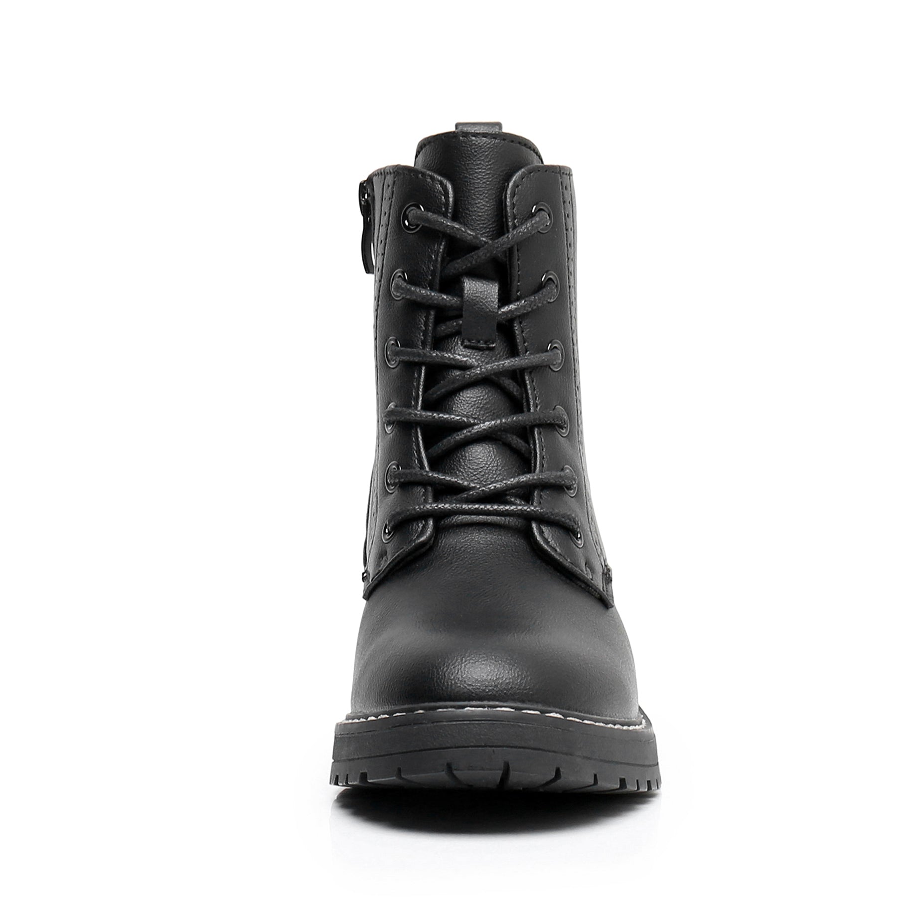 Apakowa Kids Gilrs Combat Boots with Side Zipper for Little/Big Kid-DY101-Black