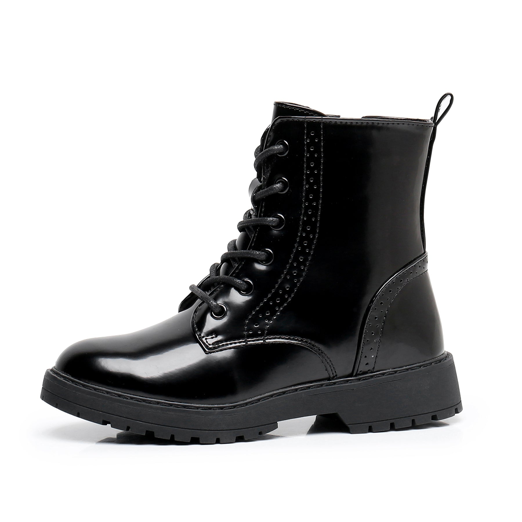 Apakowa Kids Gilrs Combat Boots with Side Zipper for Little/Big Kid-DY101-Lightblack