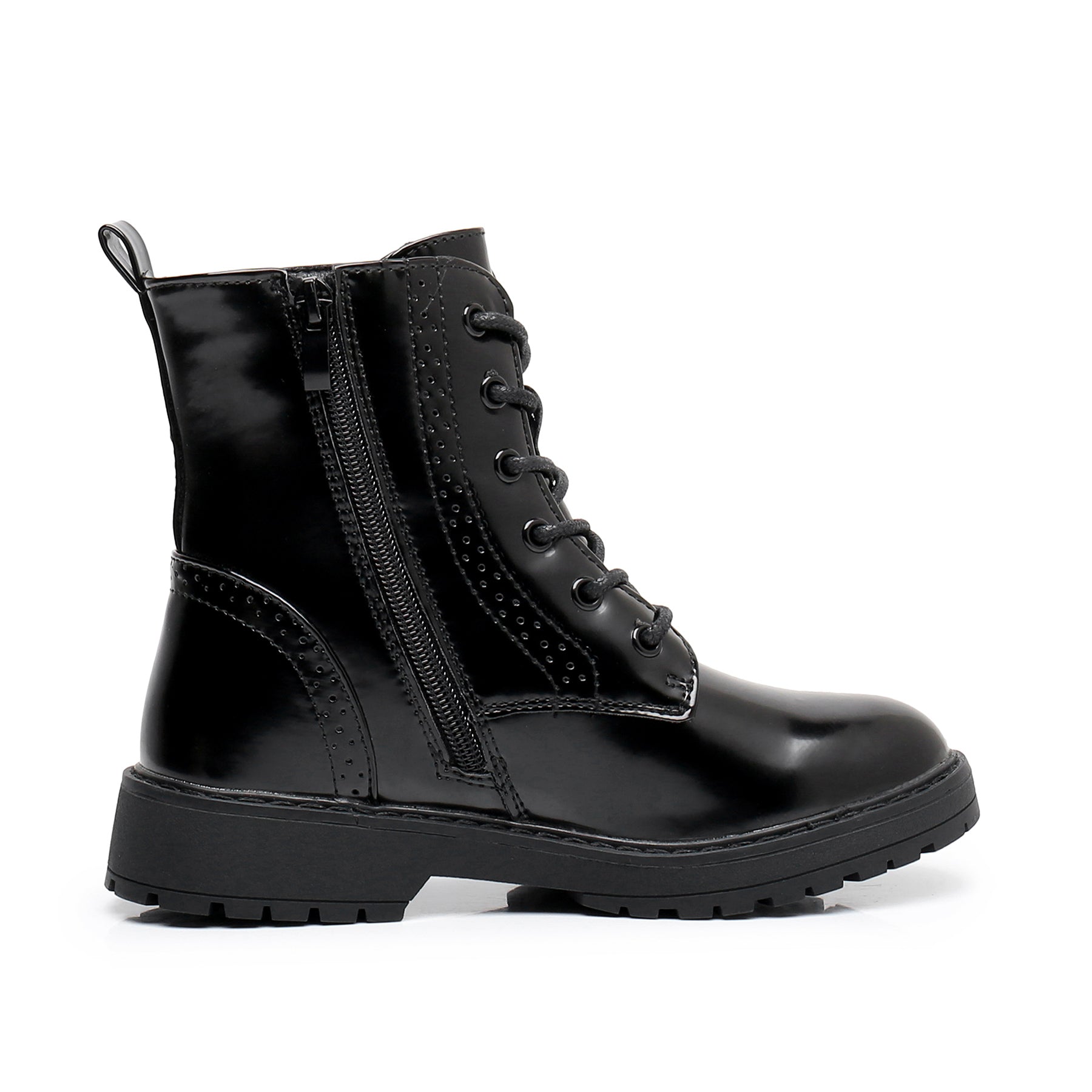 Apakowa Kids Gilrs Combat Boots with Side Zipper for Little/Big Kid-DY101-Lightblack