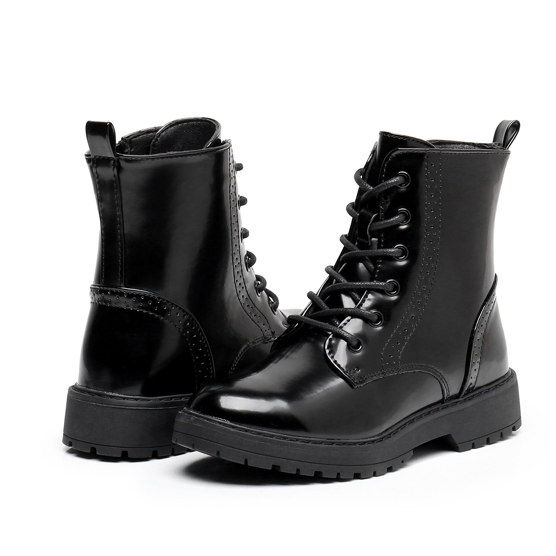 Apakowa Kids Gilrs Combat Boots with Side Zipper for Little/Big Kid-DY101-Lightblack