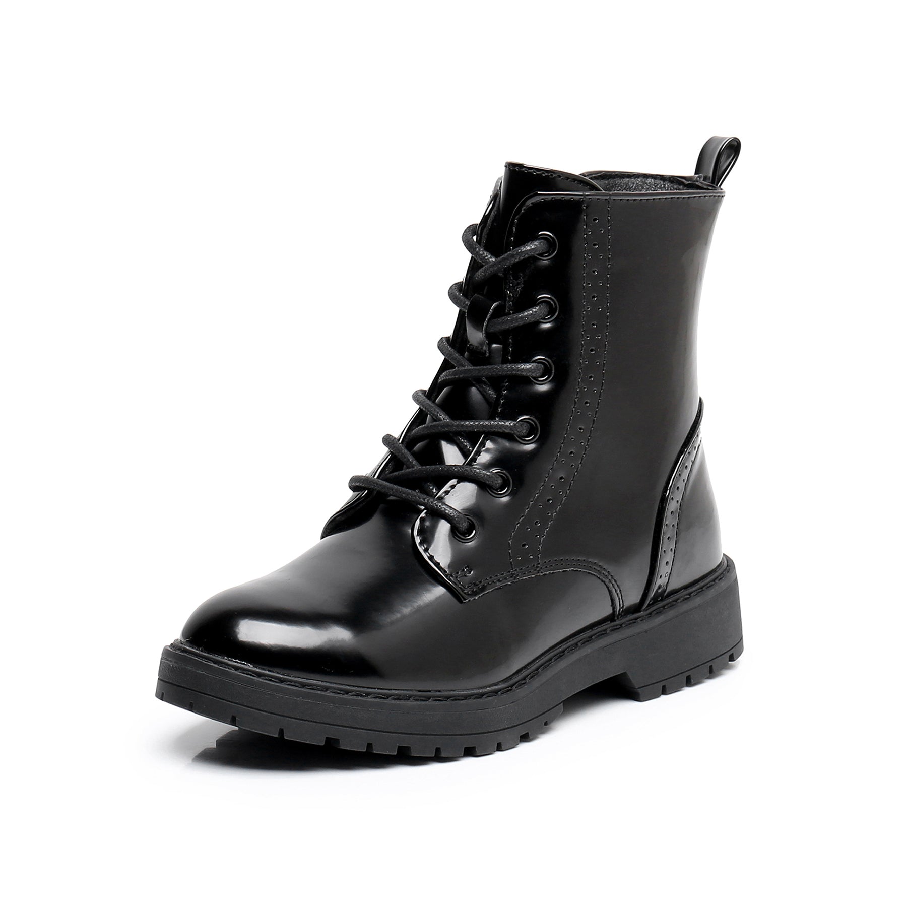 Apakowa Kids Gilrs Combat Boots with Side Zipper for Little/Big Kid-DY101-Lightblack