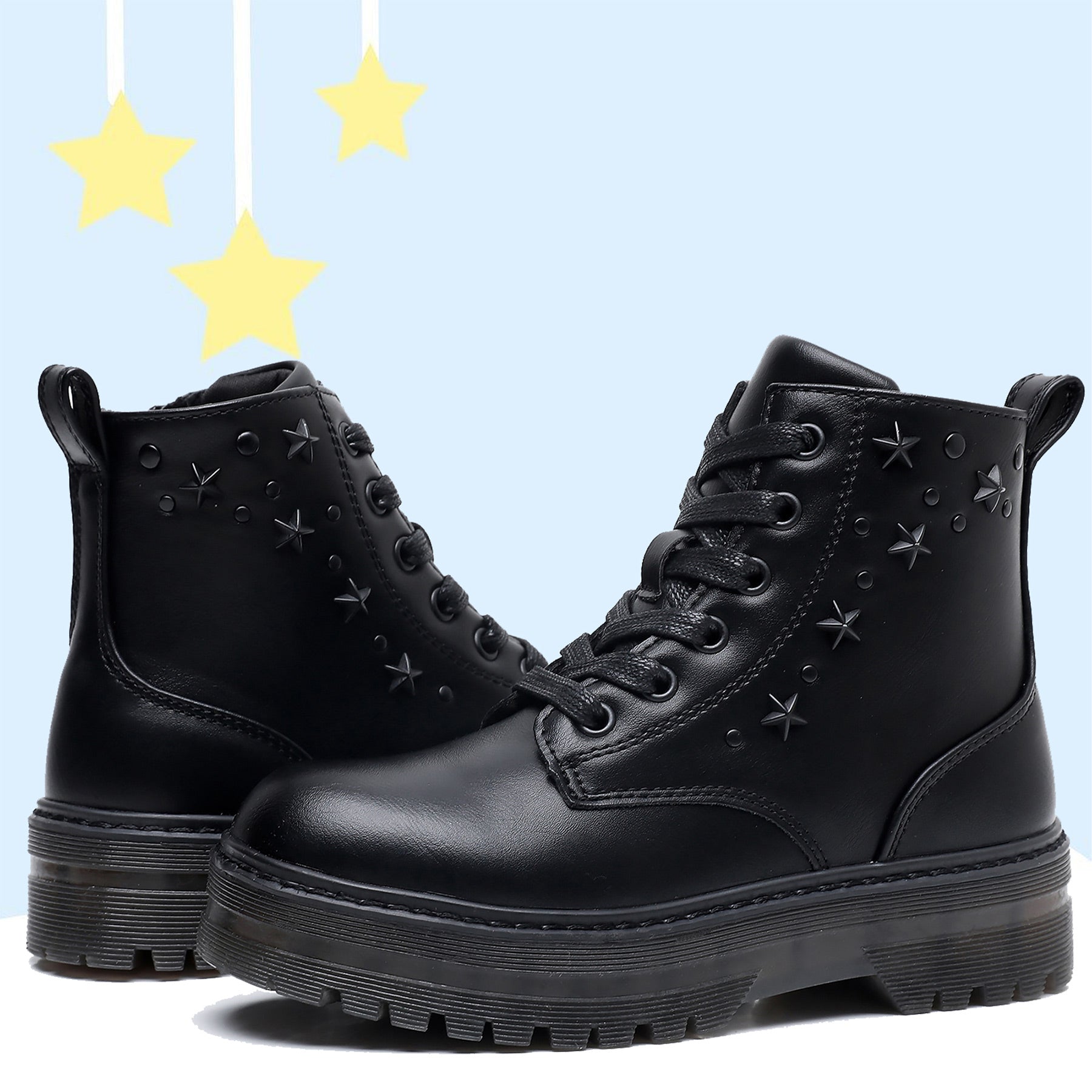 Apakowa Kids Girls Combat Ankle Boots With Side Zipper for Toddler Little/Big Kid-DY6250-Black