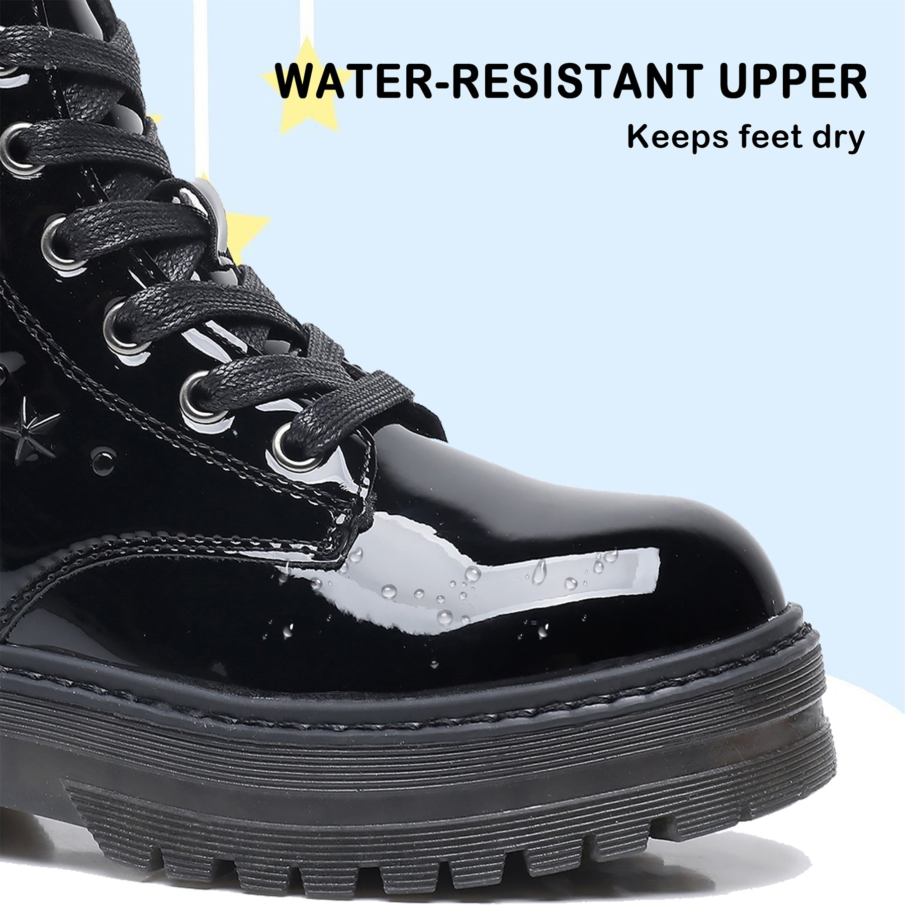 Apakowa Kids Girls Combat Ankle Boots With Side Zipper for Toddler Little/Big Kid-DY6250-PatentBlack