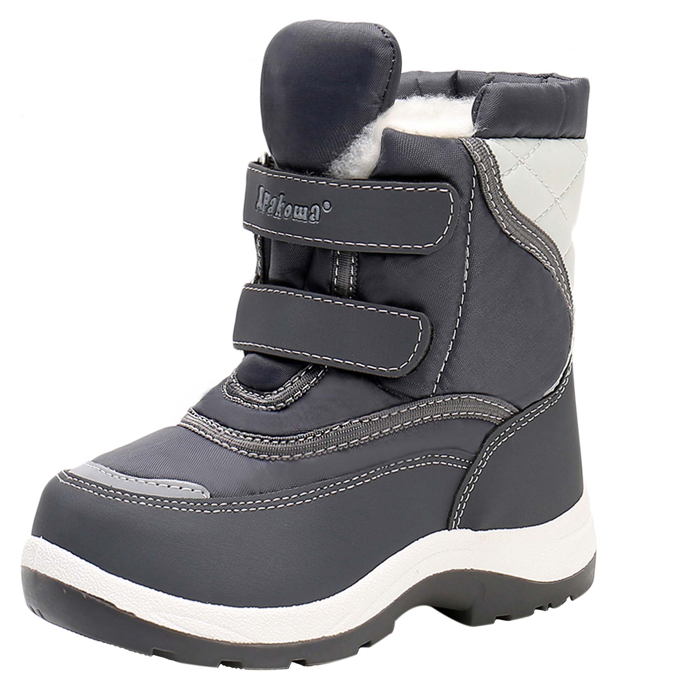 Apakowa Boys Water-resistant Snow Bootswith Hook & Loop for Toddler/Little Kid-H3305-Gray