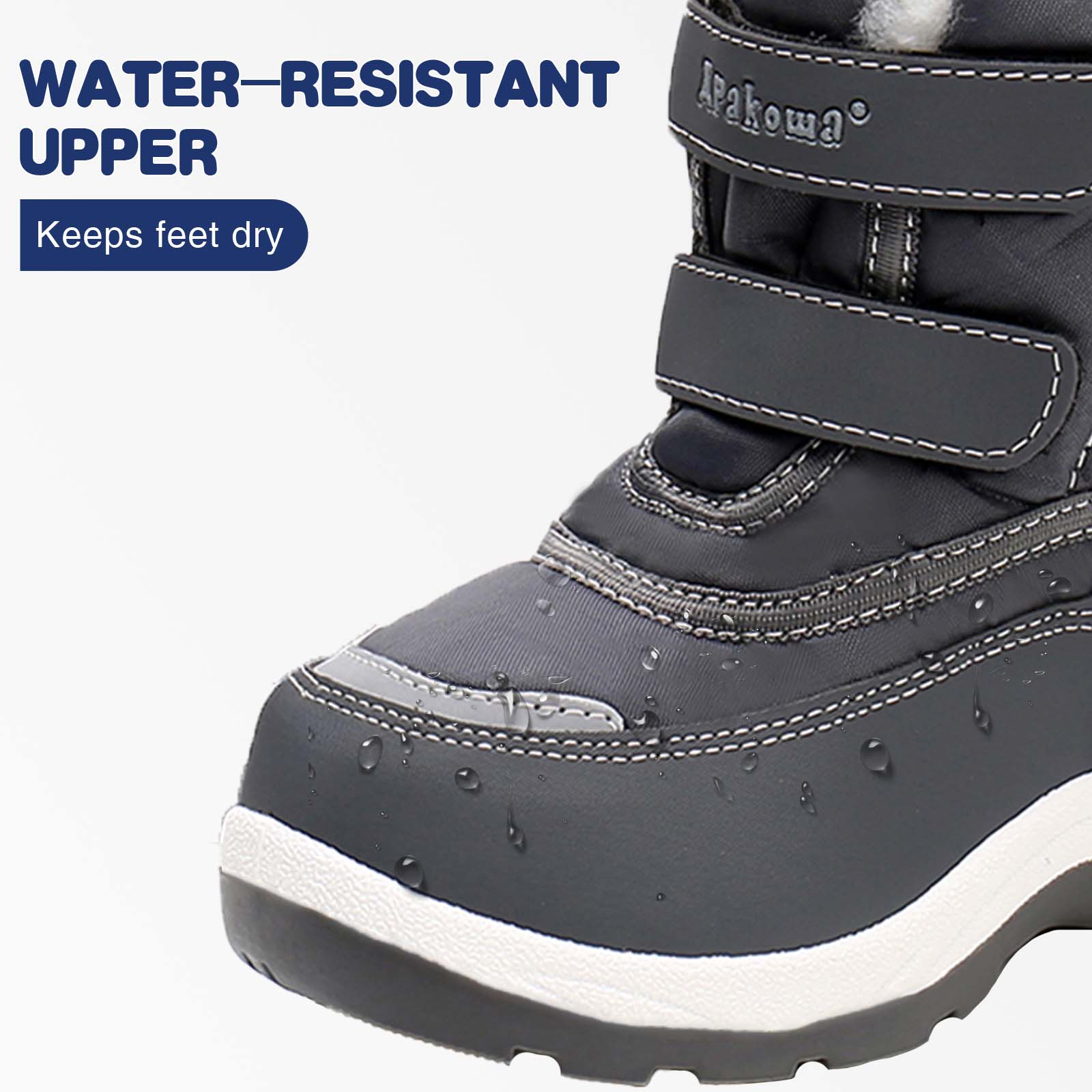 Apakowa Boys Water-resistant Snow Bootswith Hook & Loop for Toddler/Little Kid-H3305-Gray