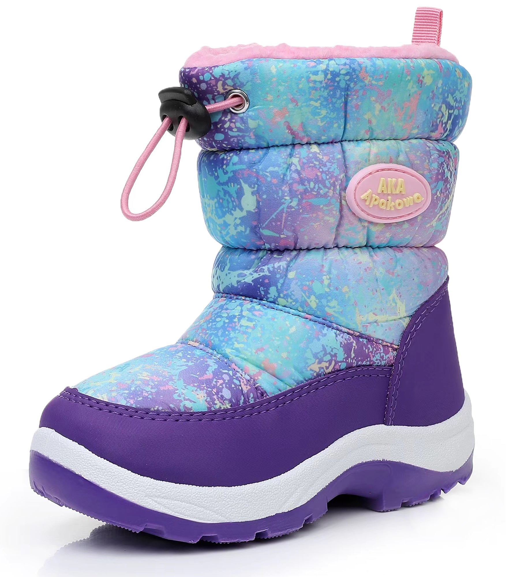 Apakowa Kids Boys Girls Snow Boots Side Zipper Water Resistant Warm Winter Boots (Toddler/Little Kid)-H0330-Rainbow