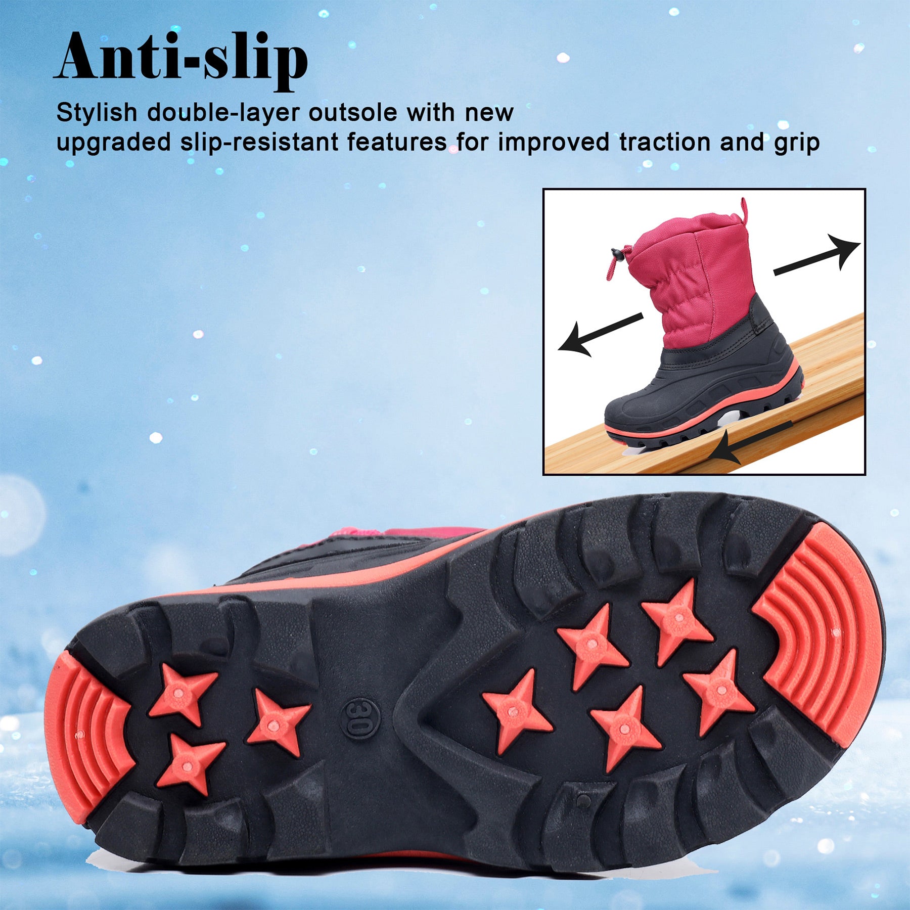 Apakowa Boys Girls Snow Boots Outdoor Slip Resistant Insulated Waterproof Winter Snow Boots (Toddler/Little Kid/Big Kid)-H2303-BlackBurgundy