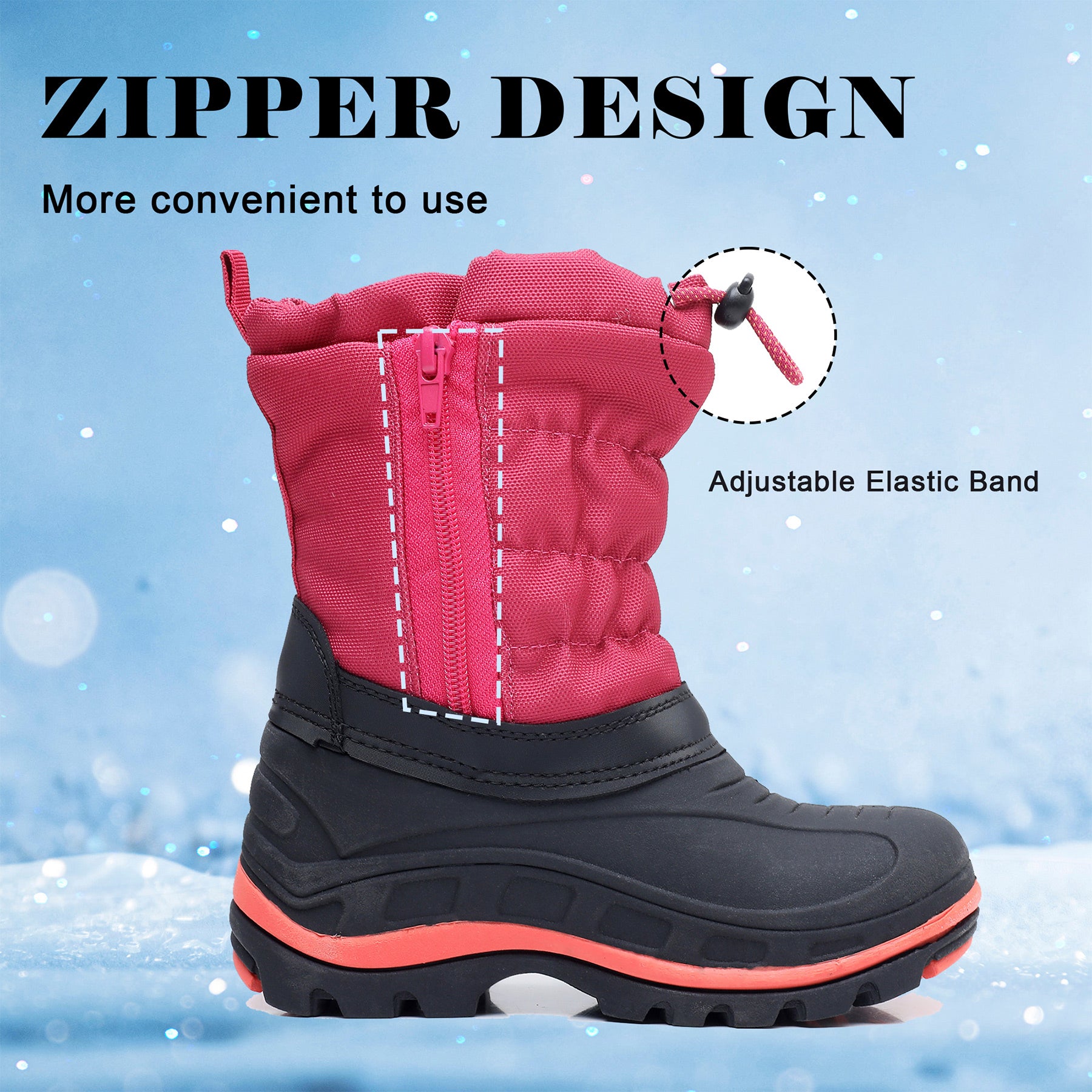 Apakowa Boys Girls Snow Boots Outdoor Slip Resistant Insulated Waterproof Winter Snow Boots (Toddler/Little Kid/Big Kid)-H2303-BlackBurgundy