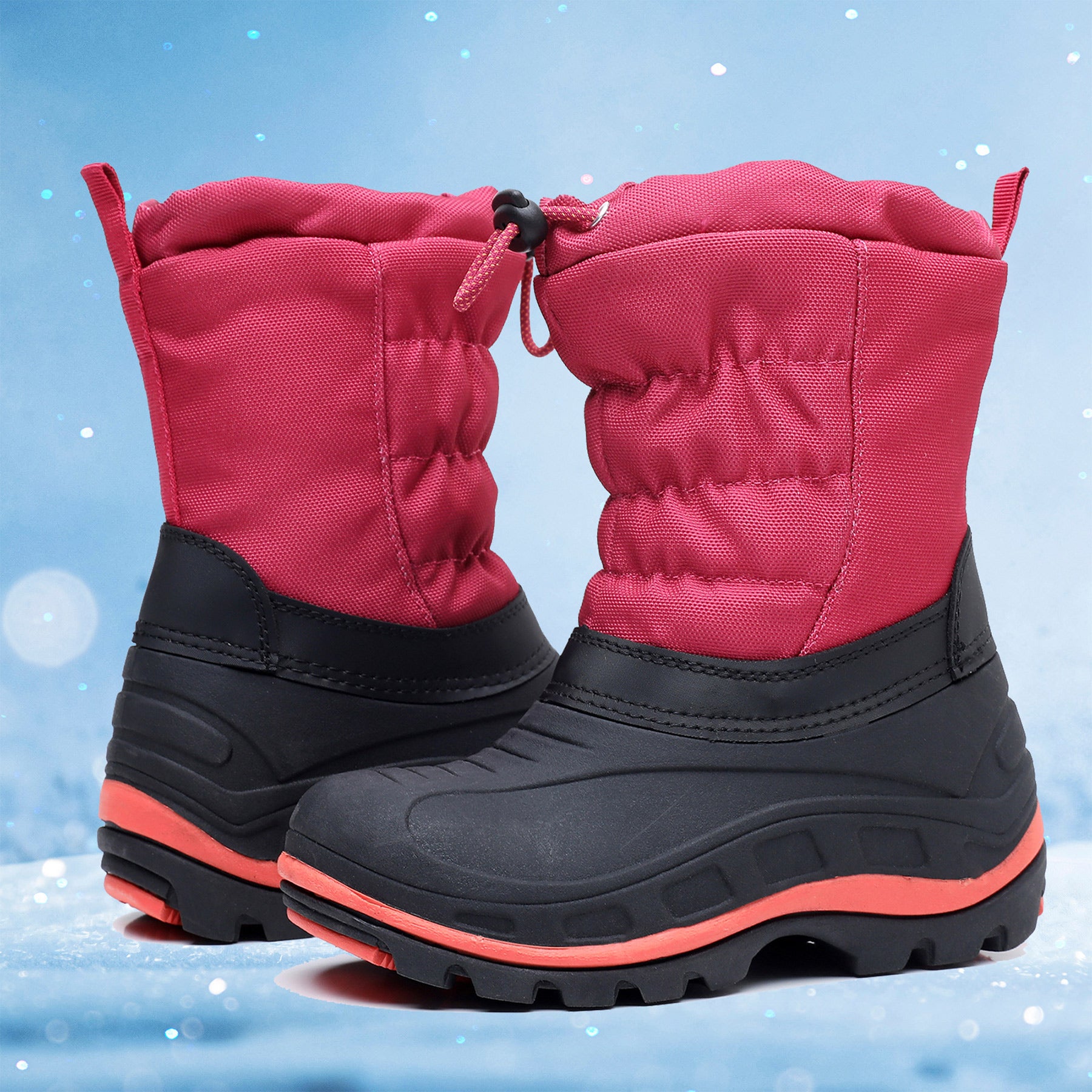 Apakowa Boys Girls Snow Boots Outdoor Slip Resistant Insulated Waterproof Winter Snow Boots (Toddler/Little Kid/Big Kid)-H2303-BlackBurgundy