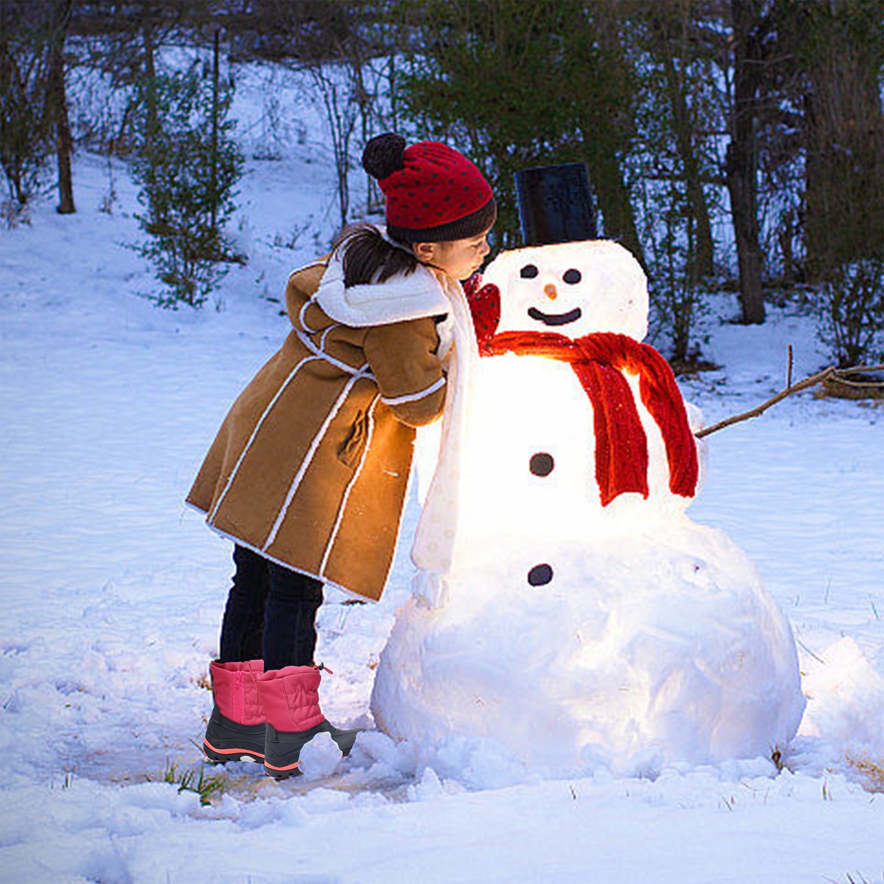 Apakowa Boys Girls Snow Boots Outdoor Slip Resistant Insulated Waterproof Winter Snow Boots (Toddler/Little Kid/Big Kid)-H2303-BlackBurgundy