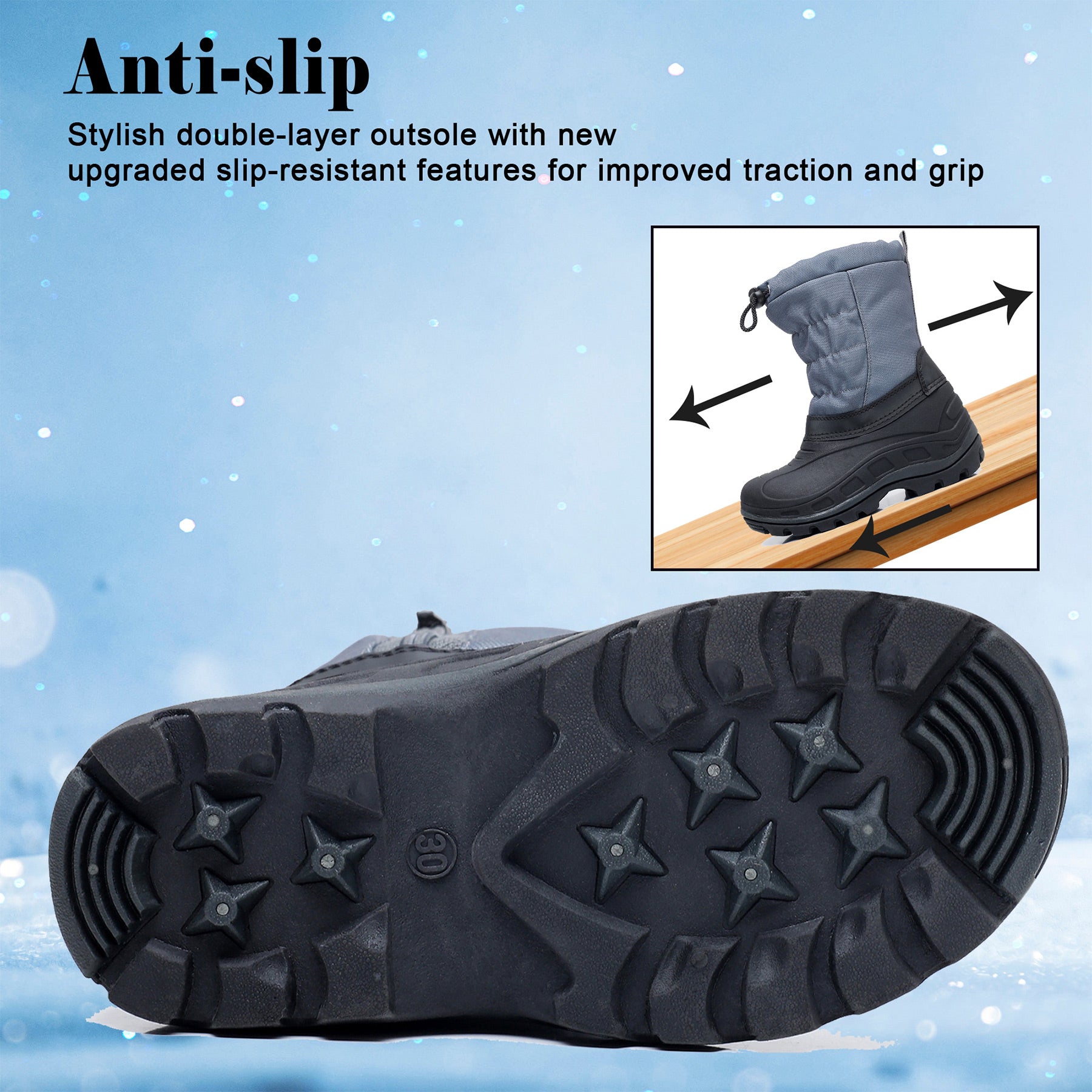 Apakowa Boys Girls Snow Boots Outdoor Slip Resistant Insulated Waterproof Winter Snow Boots (Toddler/Little Kid/Big Kid)-H2303-BlackGrey