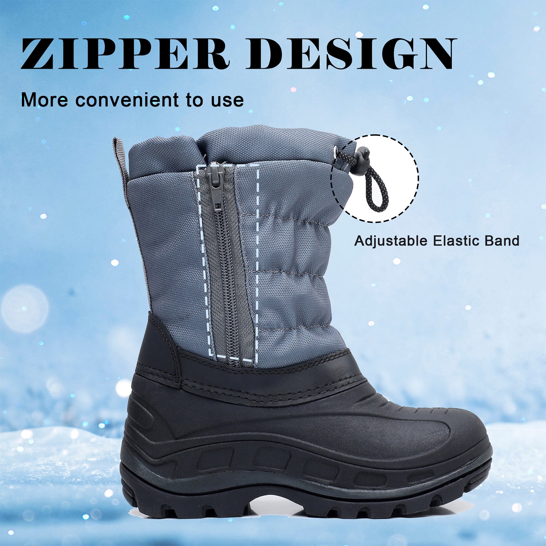 Apakowa Boys Girls Snow Boots Outdoor Slip Resistant Insulated Waterproof Winter Snow Boots (Toddler/Little Kid/Big Kid)-H2303-BlackGrey