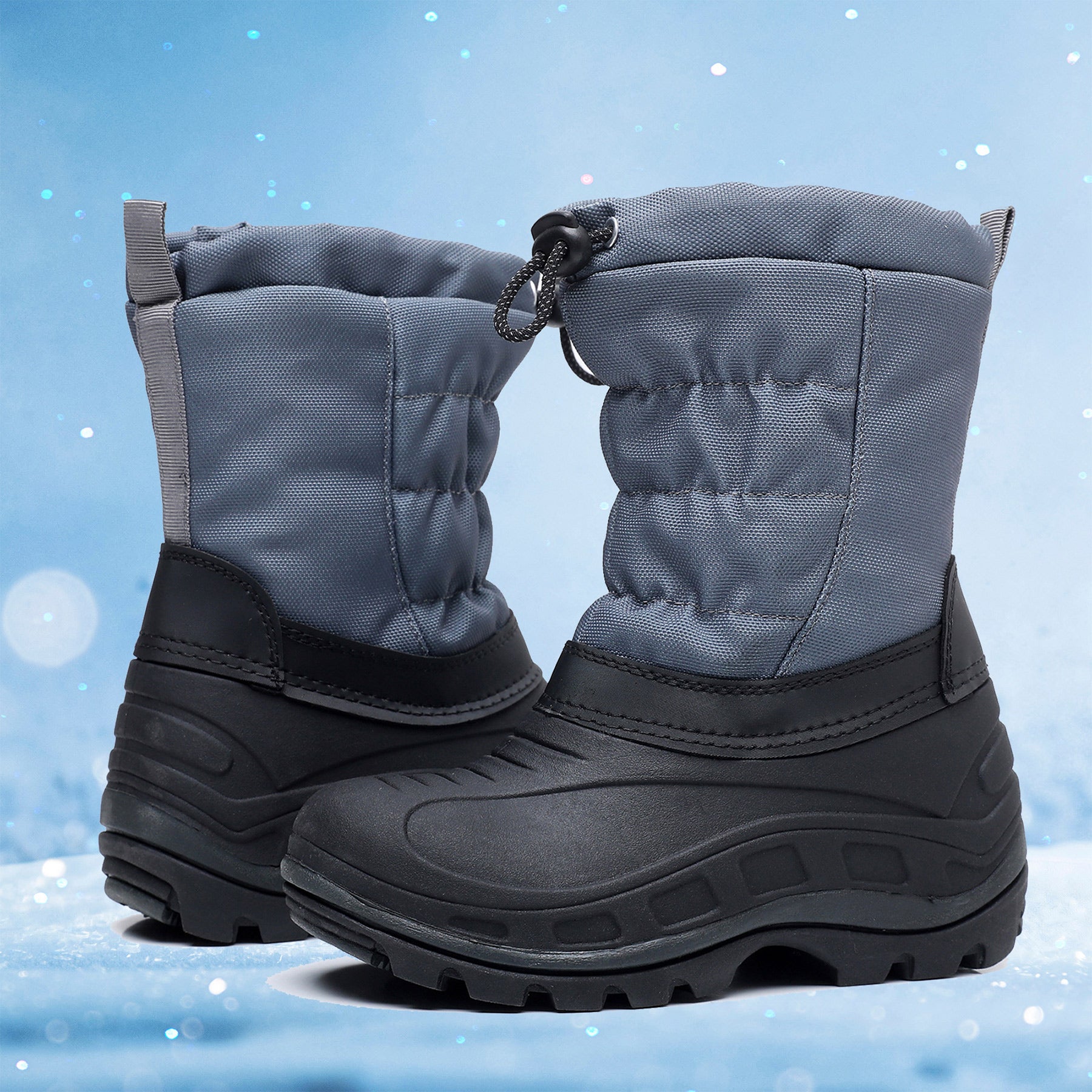 Apakowa Boys Girls Snow Boots Outdoor Slip Resistant Insulated Waterproof Winter Snow Boots (Toddler/Little Kid/Big Kid)-H2303-BlackGrey