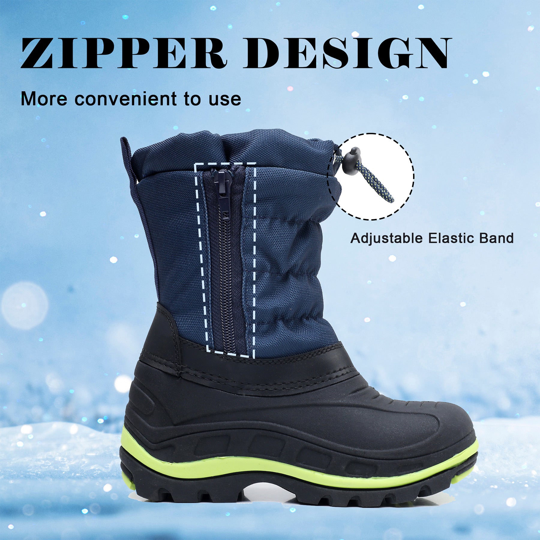 Apakowa Boys Girls Snow Boots Outdoor Slip Resistant Insulated Waterproof Winter Snow Boots (Toddler/Little Kid/Big Kid)-H2303-BlackNavy