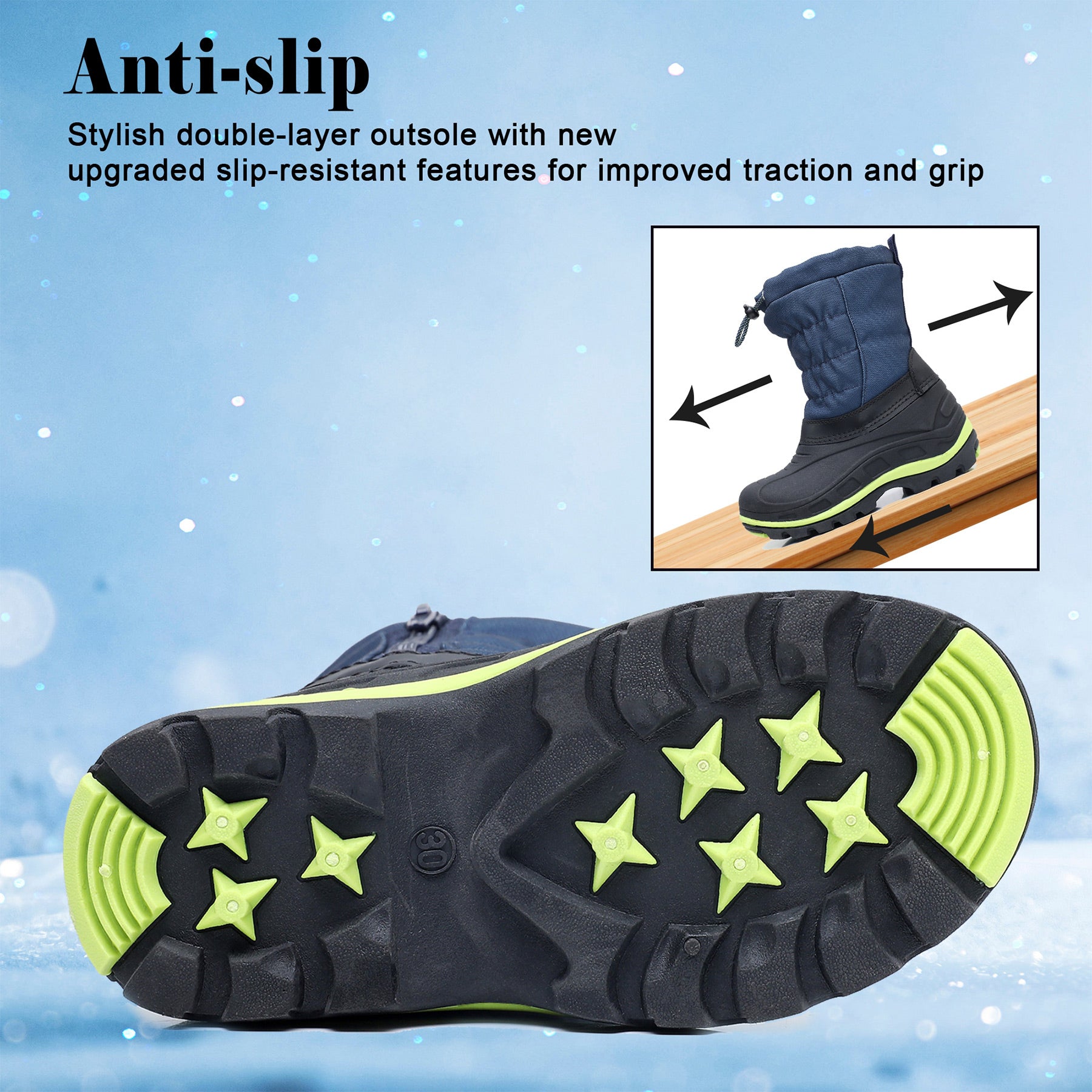 Apakowa Boys Girls Snow Boots Outdoor Slip Resistant Insulated Waterproof Winter Snow Boots (Toddler/Little Kid/Big Kid)-H2303-BlackNavy