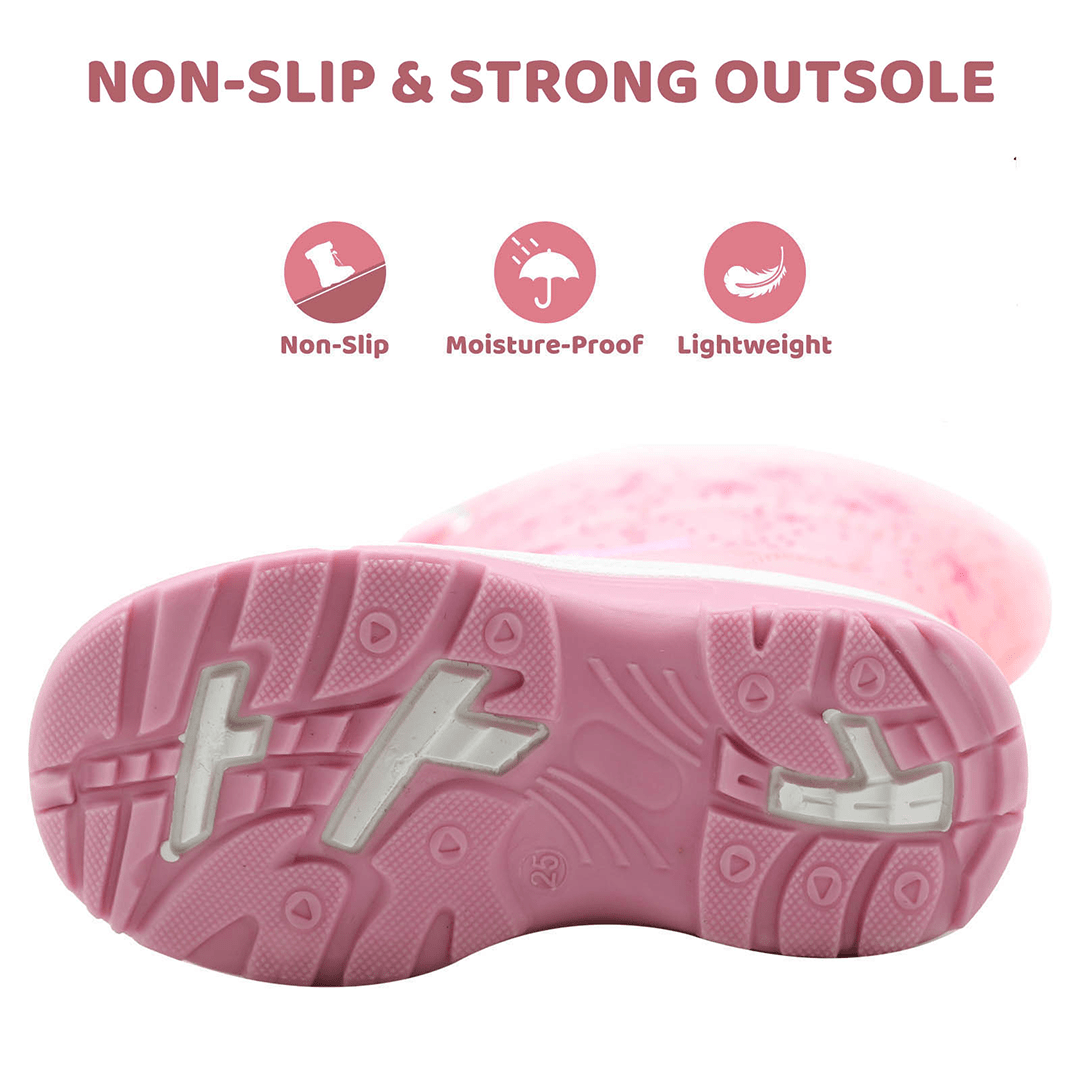 Apakowa Girls Winter Snow Boots with Side Zipper for Toddler/Little Kid-DJFSJXN-H3304-pink