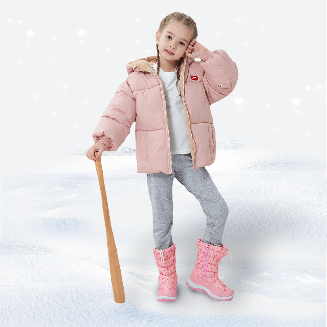 Apakowa Girls Winter Snow Boots with Side Zipper for Toddler/Little Kid-DJFSJXN-H3304-pink