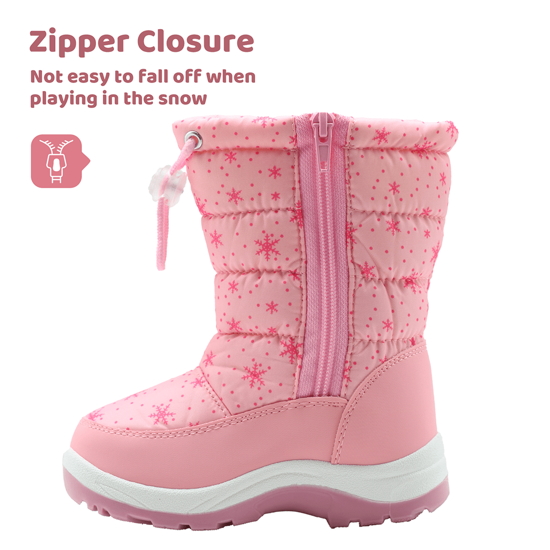 Apakowa Girls Winter Snow Boots with Side Zipper for Toddler/Little Kid-DJFSJXN-H3304-pink
