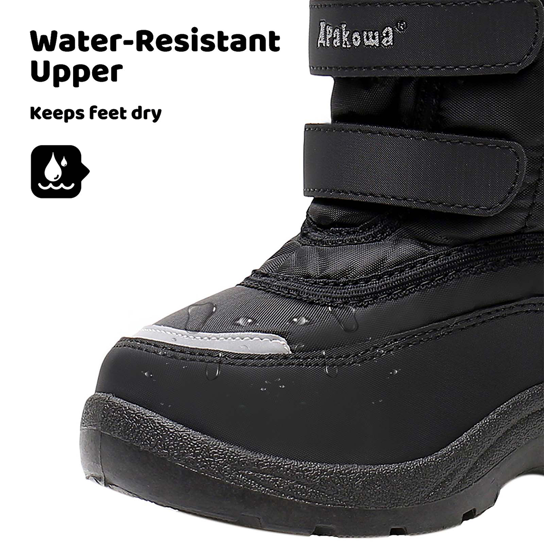 Apakowa Boys Water-resistant Snow Bootswith Hook & Loop for Toddler/Little Kid-DJJDFNQ-H3305NEW-Black