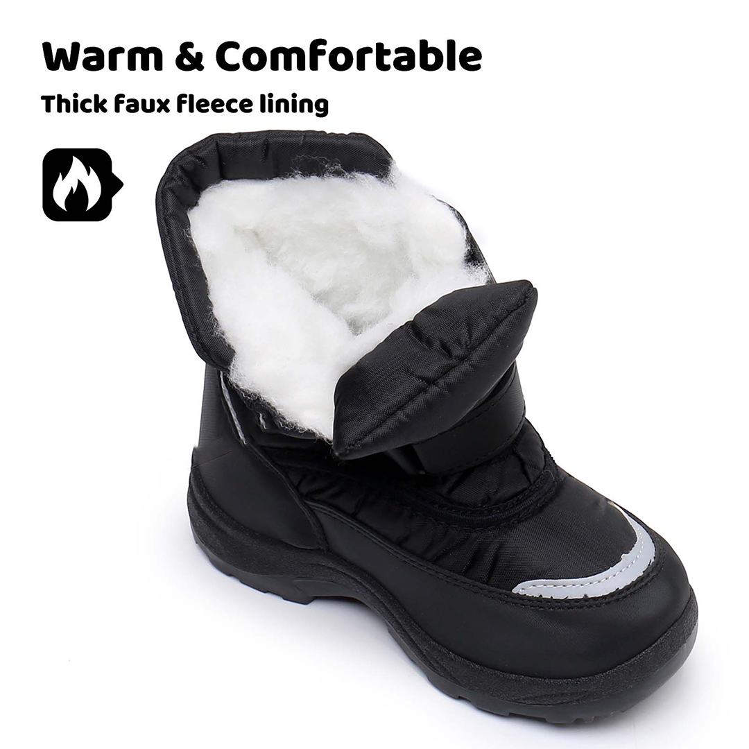 Apakowa Boys Water-resistant Snow Bootswith Hook & Loop for Toddler/Little Kid-DJJDFNQ-H3305NEW-Black