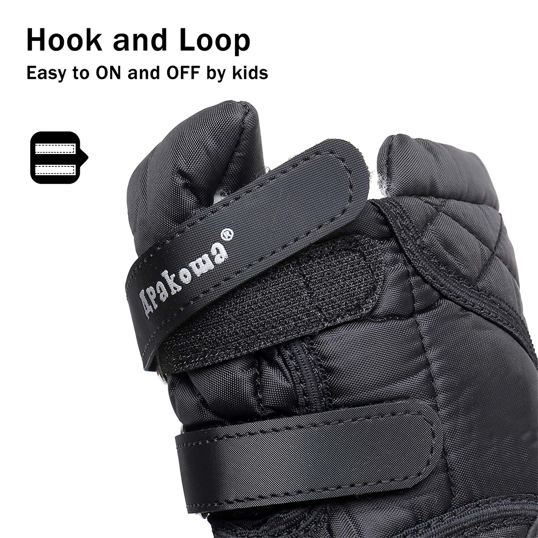 Apakowa Boys Water-resistant Snow Bootswith Hook & Loop for Toddler/Little Kid-DJJDFNQ-H3305NEW-Black