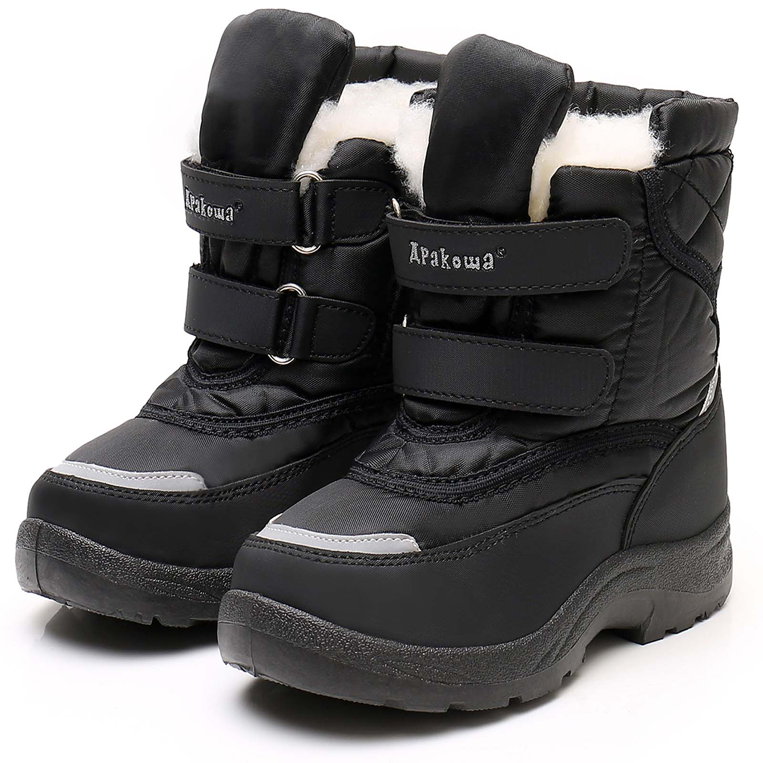 Apakowa Boys Water-resistant Snow Bootswith Hook & Loop for Toddler/Little Kid-DJJDFNQ-H3305NEW-Black