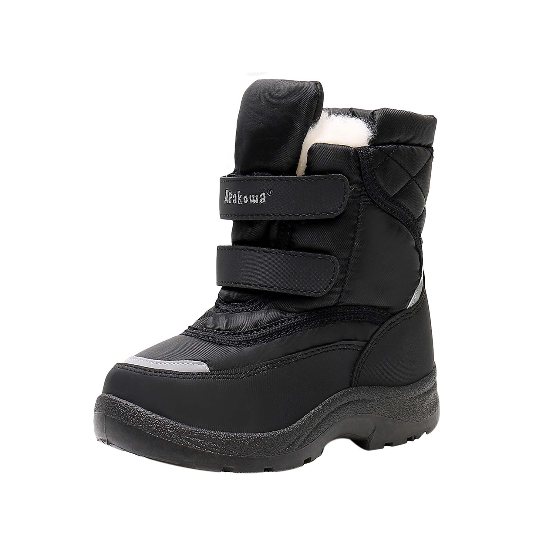 Apakowa Boys Water-resistant Snow Bootswith Hook & Loop for Toddler/Little Kid-DJJDFNQ-H3305NEW-Black