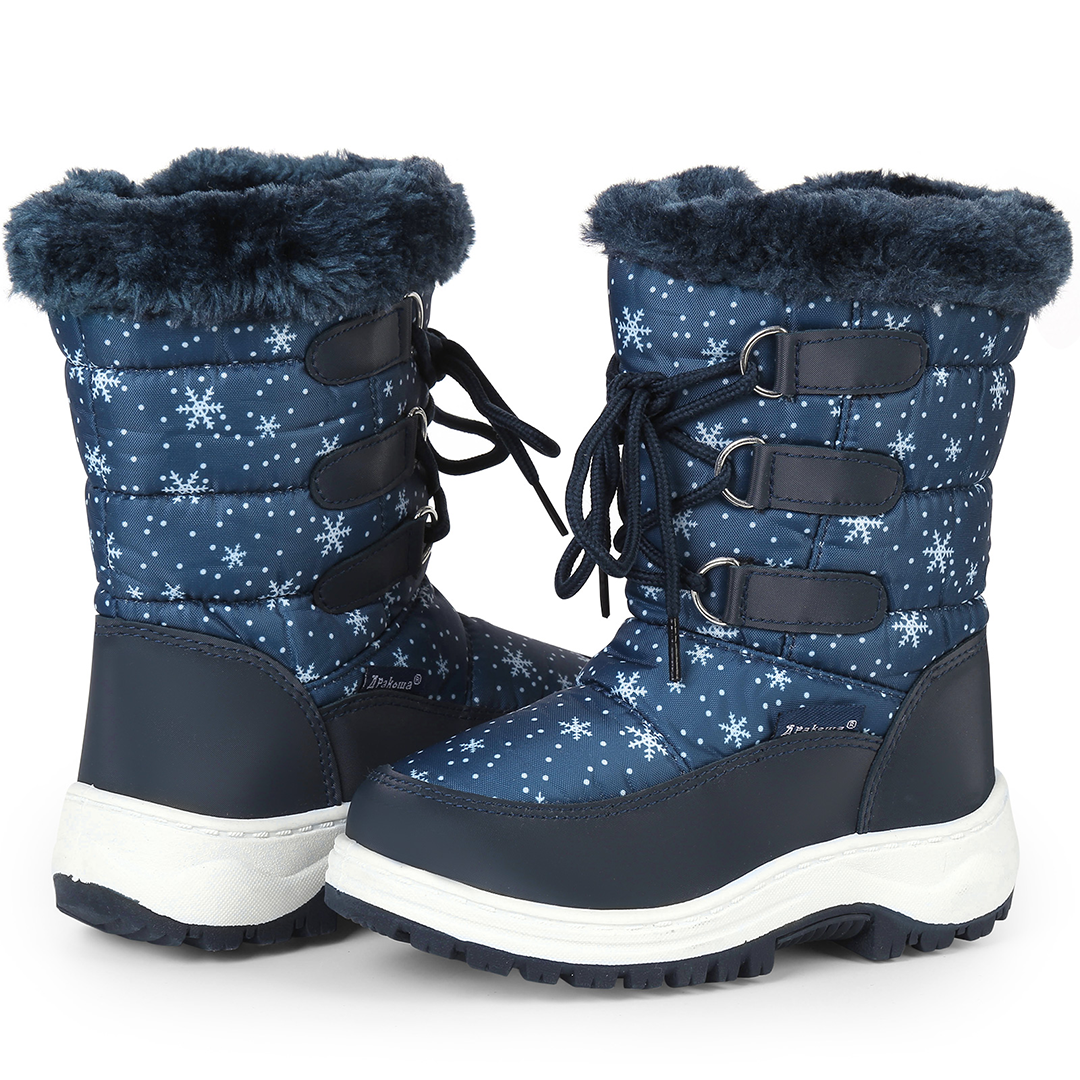 Apakowa Girls Water Resistance Snow Boots with Side Zipper for Toddler/Little Kid-FXJFSZK-H8322-blue