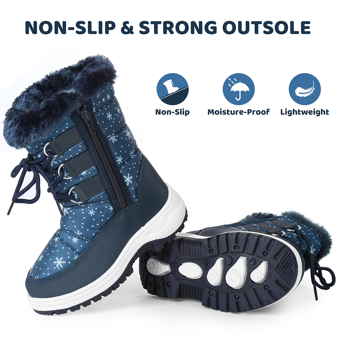 Apakowa Girls Water Resistance Snow Boots with Side Zipper for Toddler/Little Kid-FXJFSZK-H8322-blue