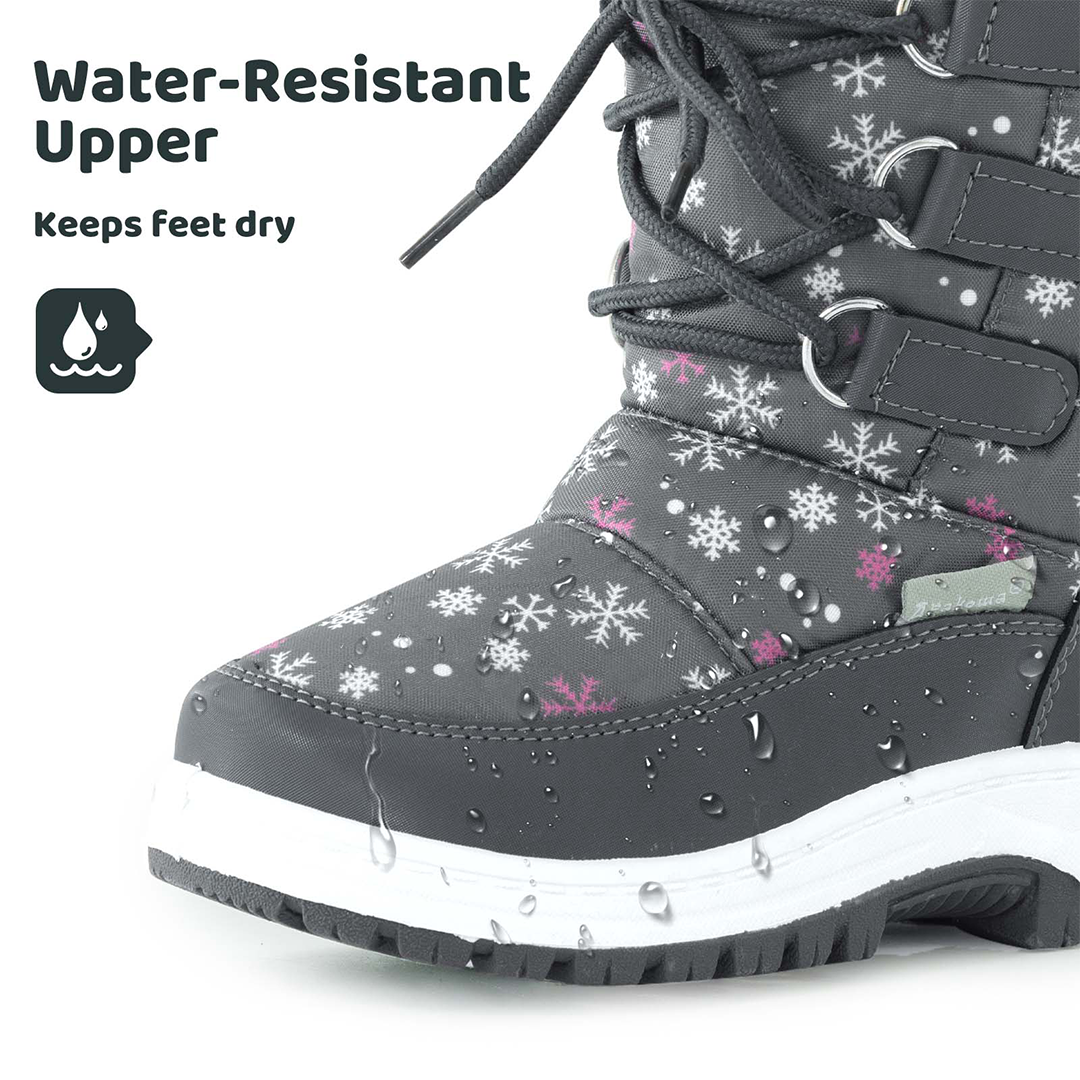 Apakowa Girls Water Resistance Snow Boots with Side Zipper for Toddler/Little Kid-FXJFSZK-H8322-gray