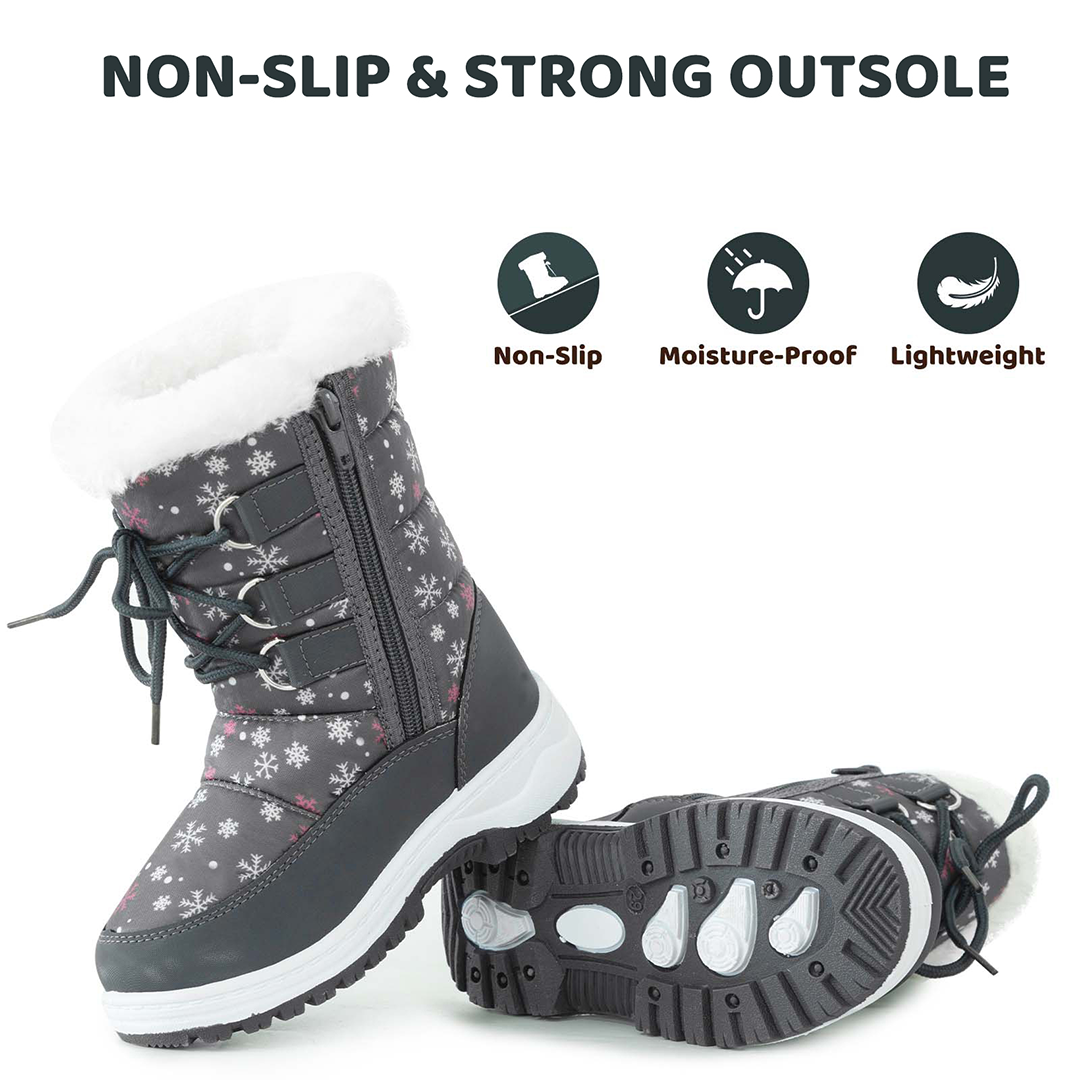 Apakowa Girls Water Resistance Snow Boots with Side Zipper for Toddler/Little Kid-FXJFSZK-H8322-gray