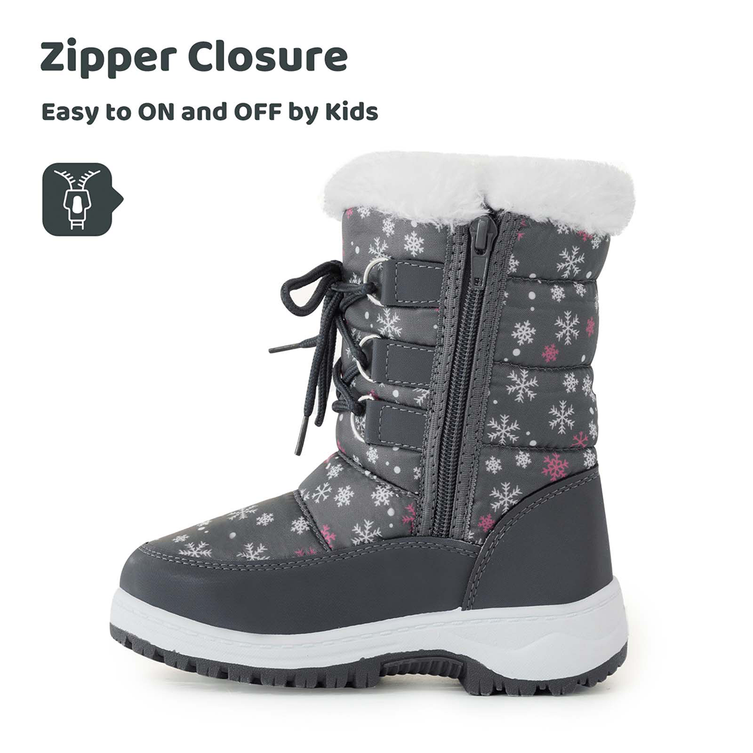 Apakowa Girls Water Resistance Snow Boots with Side Zipper for Toddler/Little Kid-FXJFSZK-H8322-gray