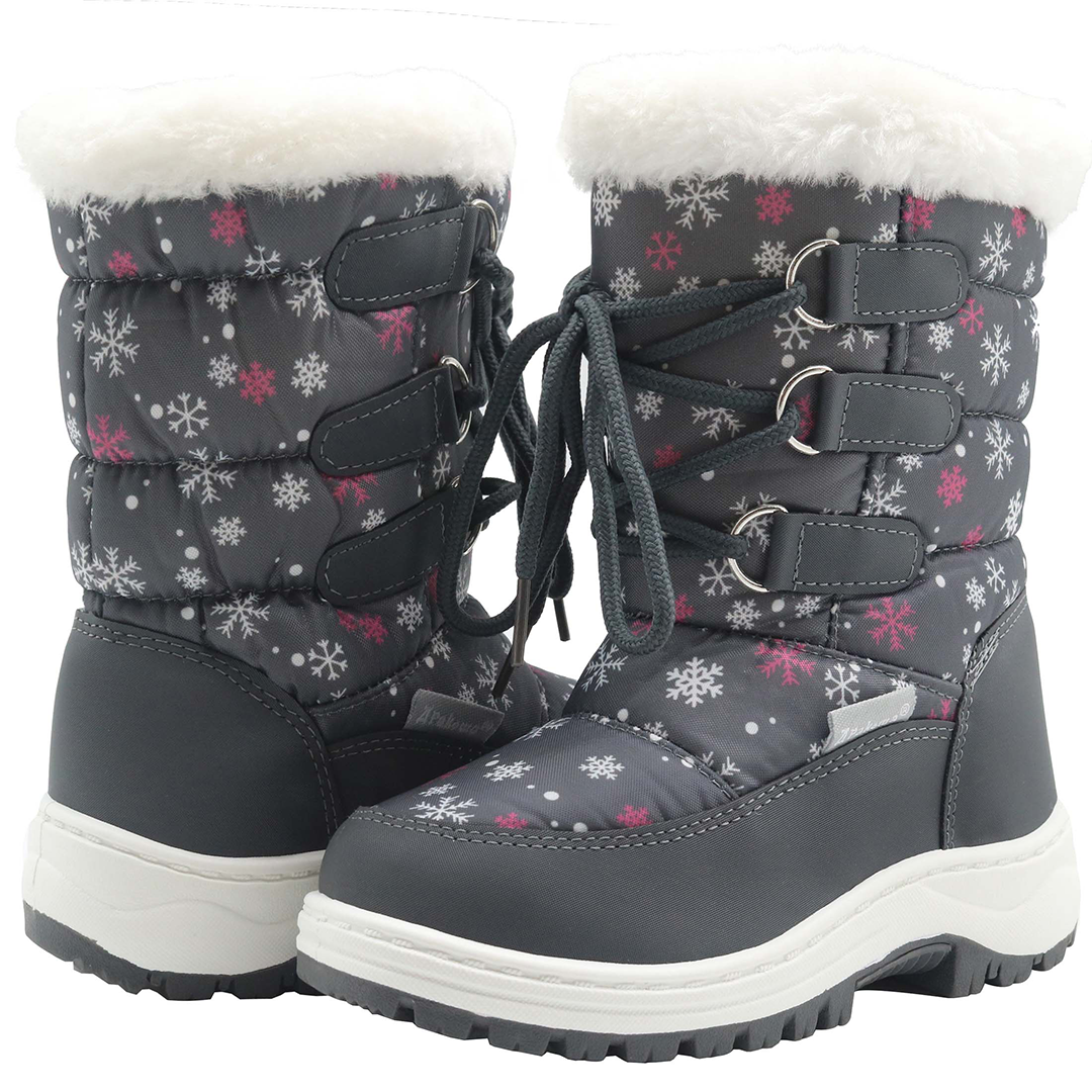 Apakowa Girls Water Resistance Snow Boots with Side Zipper for Toddler/Little Kid-FXJFSZK-H8322-gray