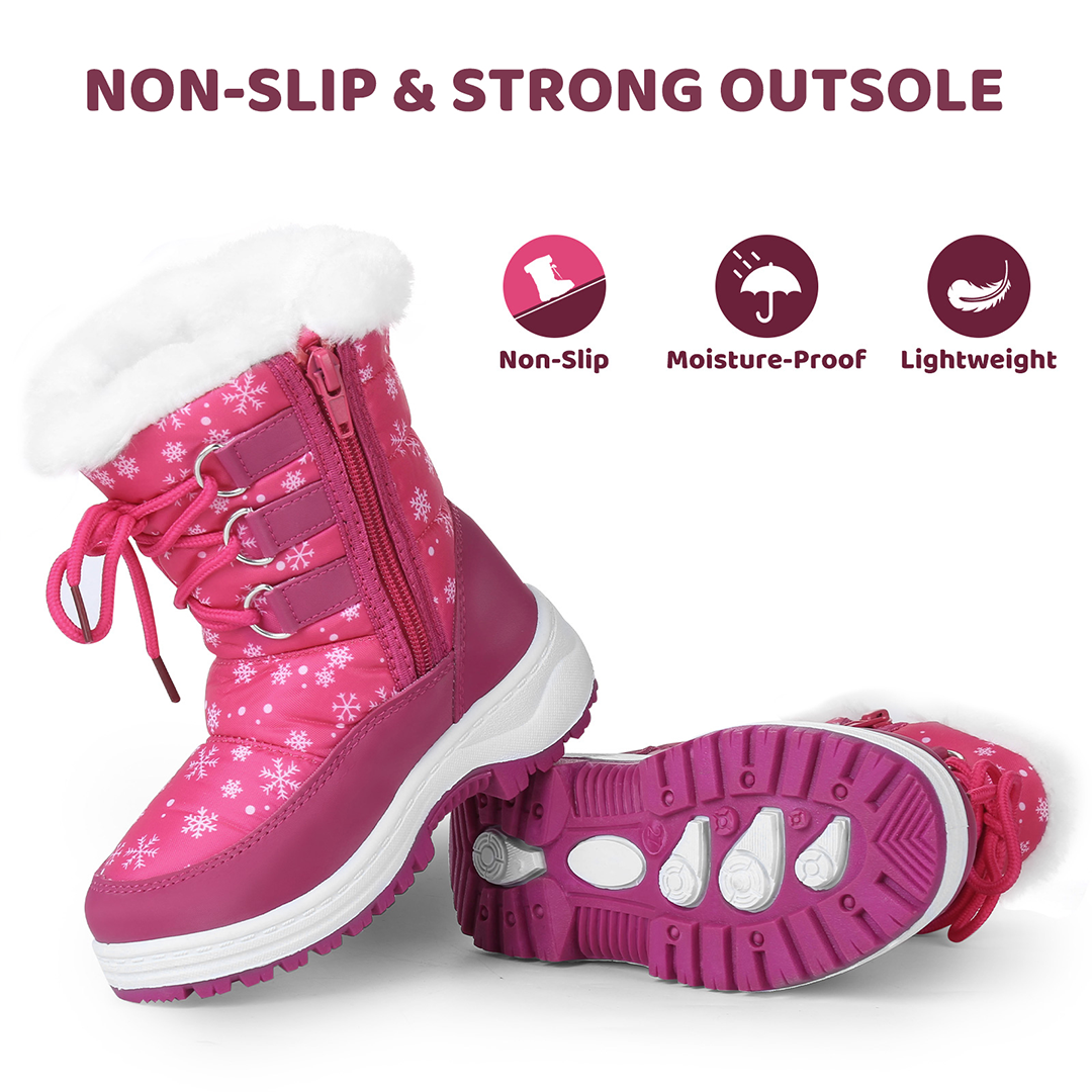 Apakowa Girls Water Resistance Snow Boots with Side Zipper for Toddler/Little Kid-FXJFSZK-H8322-peach