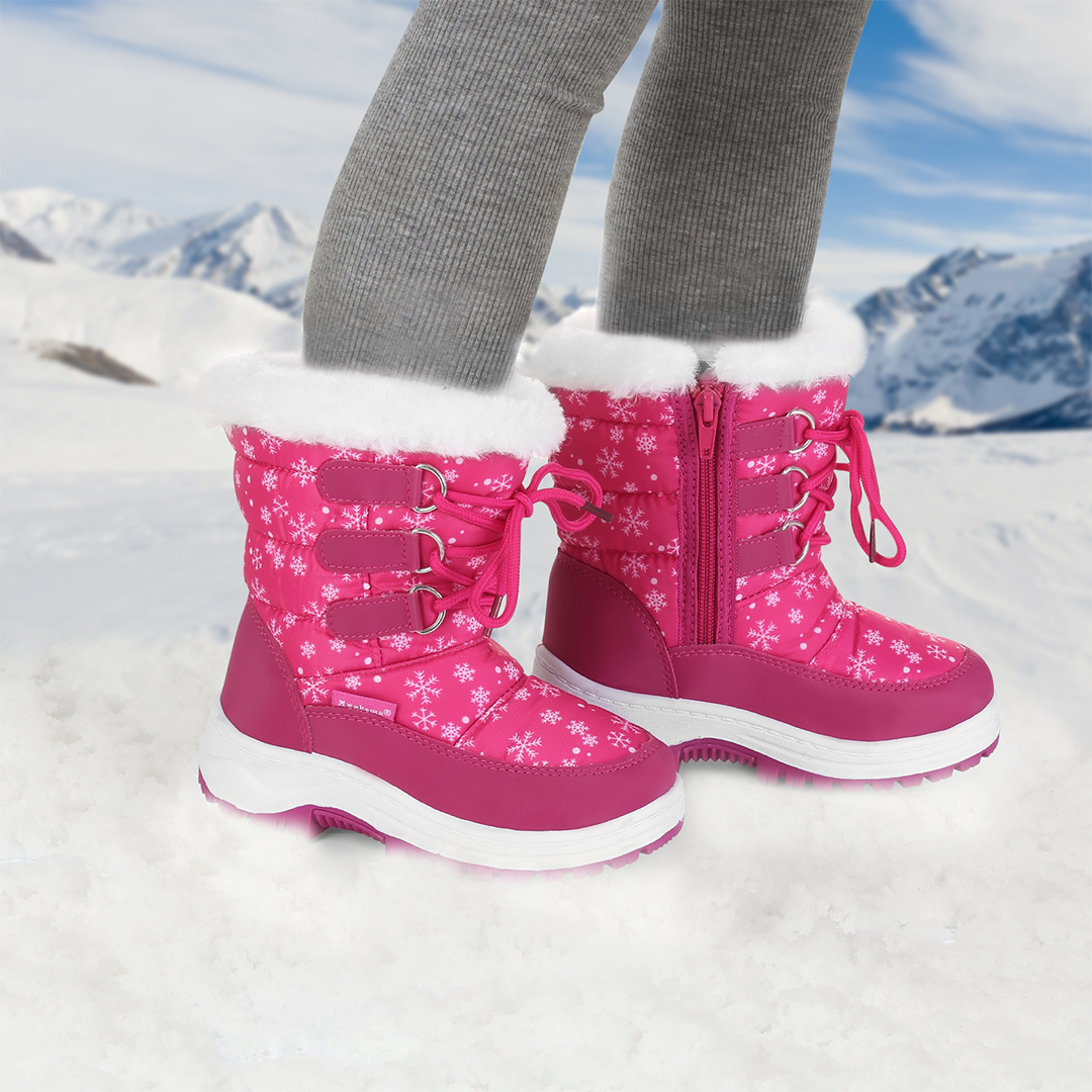 Apakowa Girls Water Resistance Snow Boots with Side Zipper for Toddler/Little Kid-FXJFSZK-H8322-peach