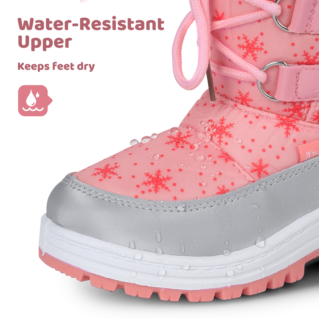 Apakowa Girls Water Resistance Snow Boots with Side Zipper for Toddler/Little Kid-FXJFSZK-H8322-pink