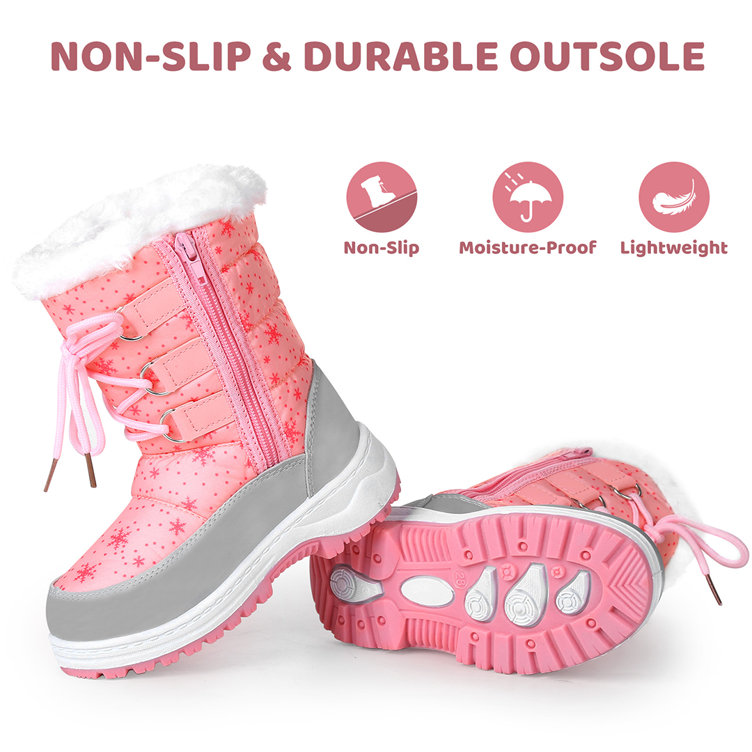 Apakowa Girls Water Resistance Snow Boots with Side Zipper for Toddler/Little Kid-FXJFSZK-H8322-pink