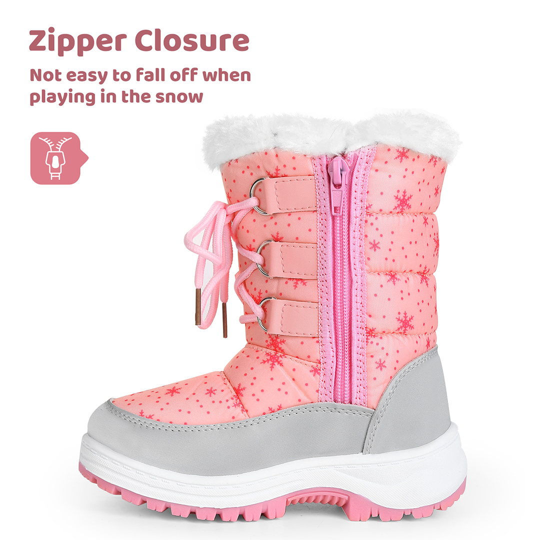 Apakowa Girls Water Resistance Snow Boots with Side Zipper for Toddler/Little Kid-FXJFSZK-H8322-pink