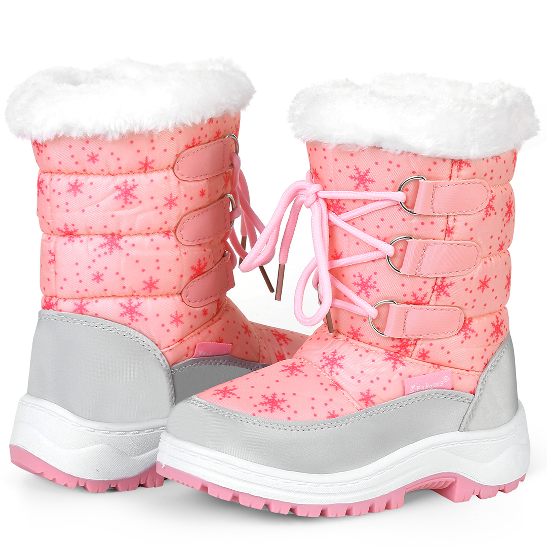 Apakowa Girls Water Resistance Snow Boots with Side Zipper for Toddler/Little Kid-FXJFSZK-H8322-pink