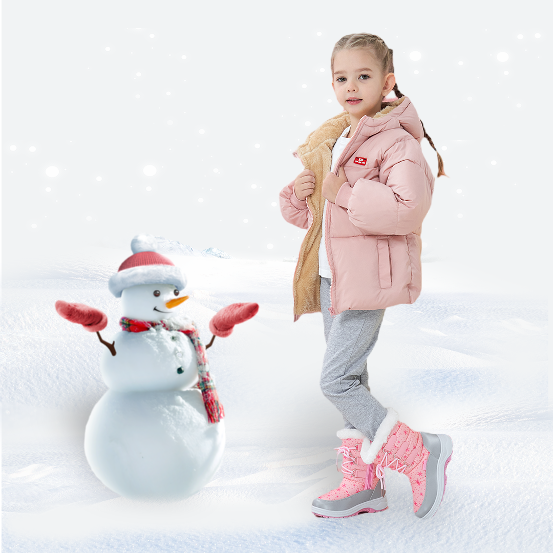 Apakowa Girls Water Resistance Snow Boots with Side Zipper for Toddler/Little Kid-FXJFSZK-H8322-pink