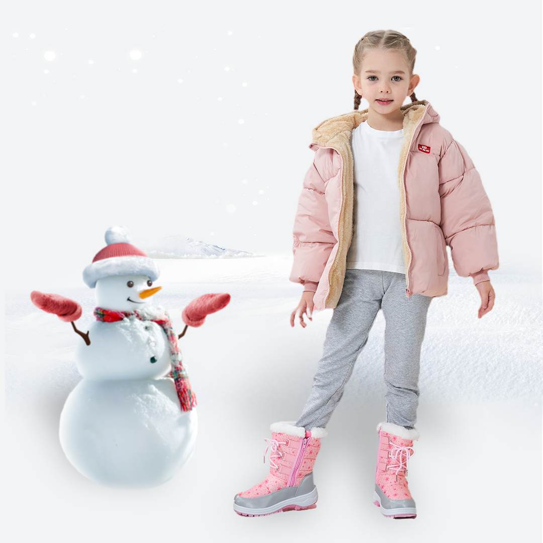 Apakowa Girls Water Resistance Snow Boots with Side Zipper for Toddler/Little Kid-FXJFSZK-H8322-pink